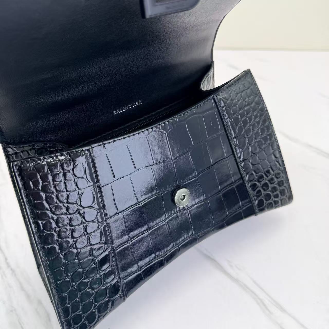 Balenciaga - Hourglass - Crocodile embossed calfskin leather - Black - (Small)