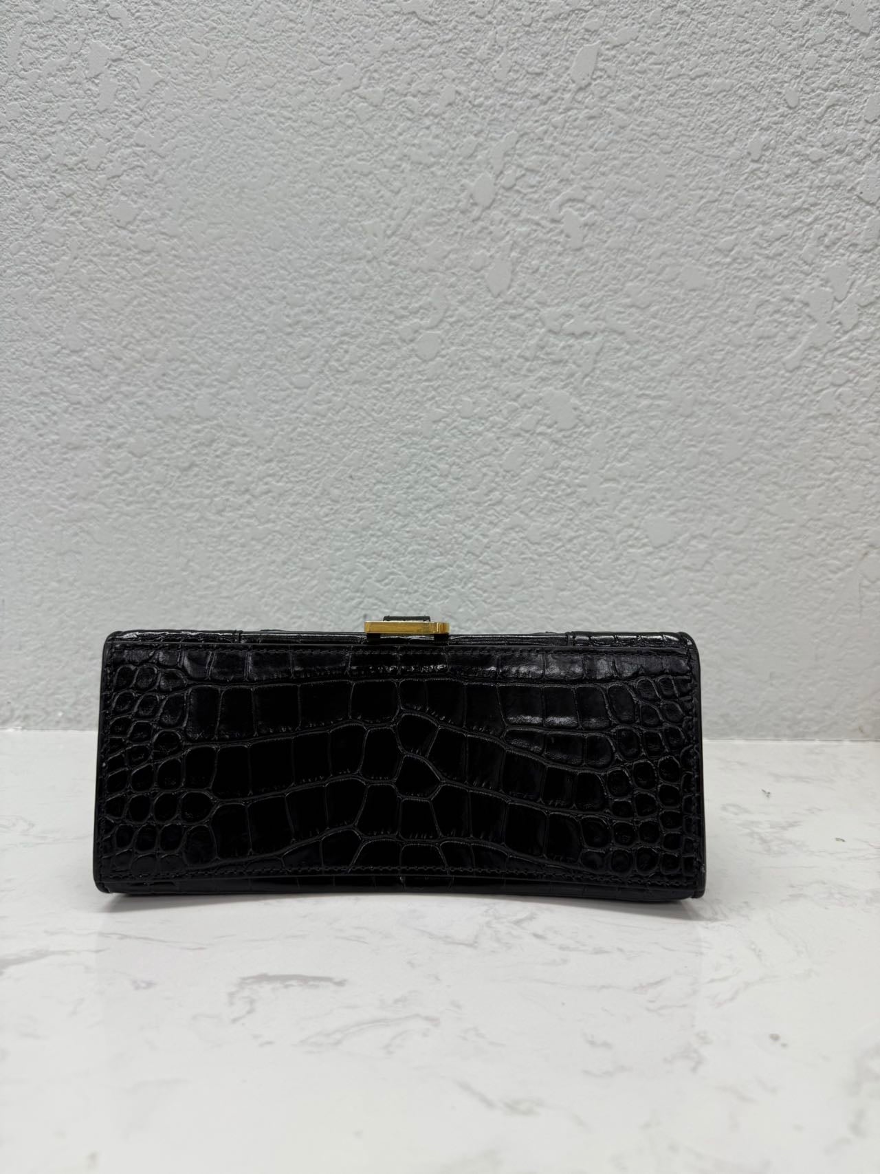Balenciaga - Hourglass - Crocodile embossed calfskin leather - Black with Gold-Tone Hardware - (Small)