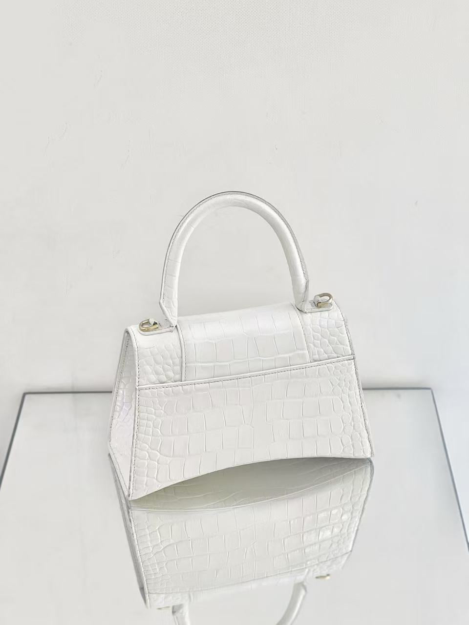 Balenciaga - Hourglass - Crocodile-embossed cowhide leather - White with Gold-Tone Hardware - (Small)
