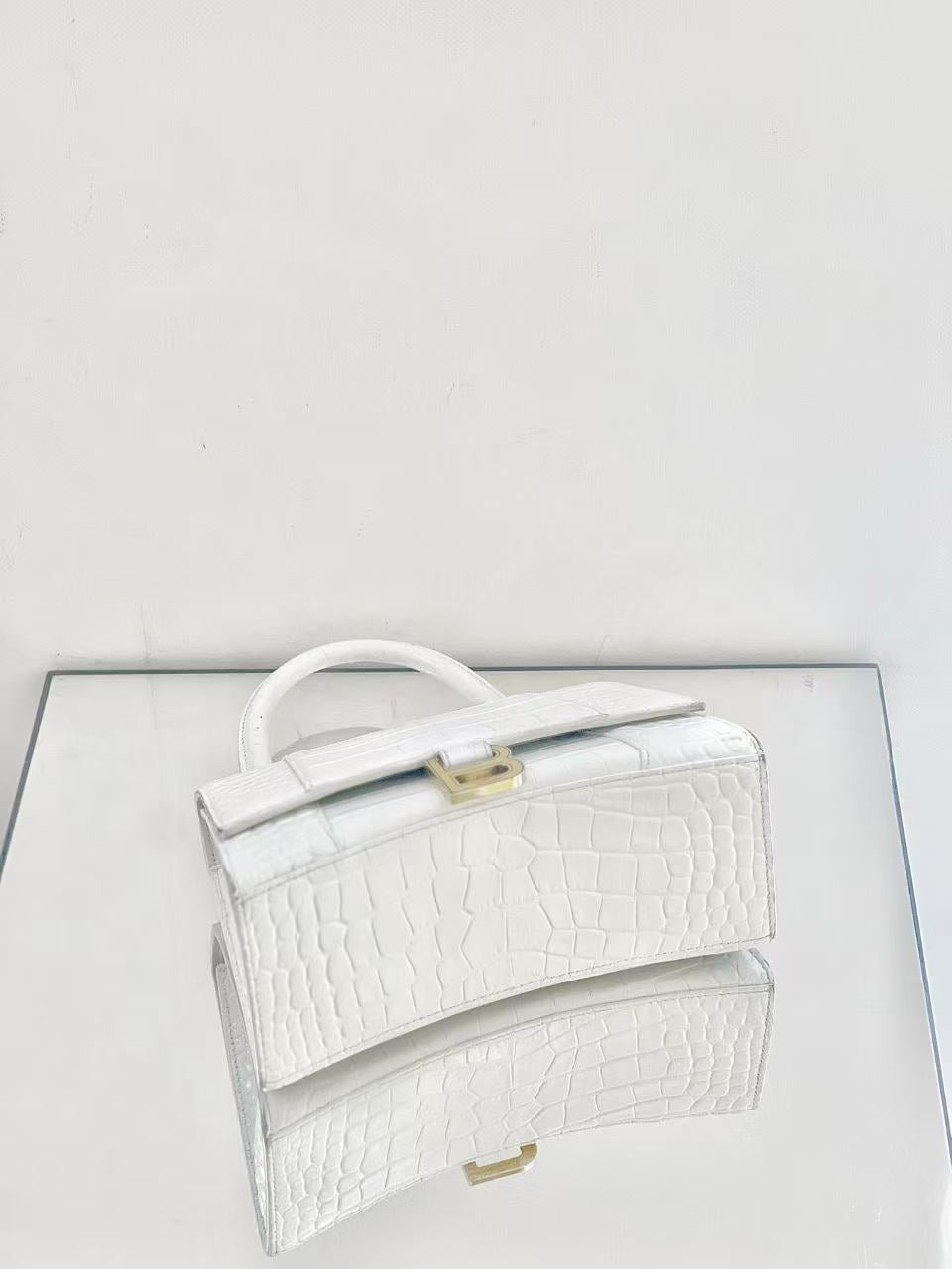 Balenciaga - Hourglass - Crocodile-embossed cowhide leather - White with Gold-Tone Hardware - (Small)