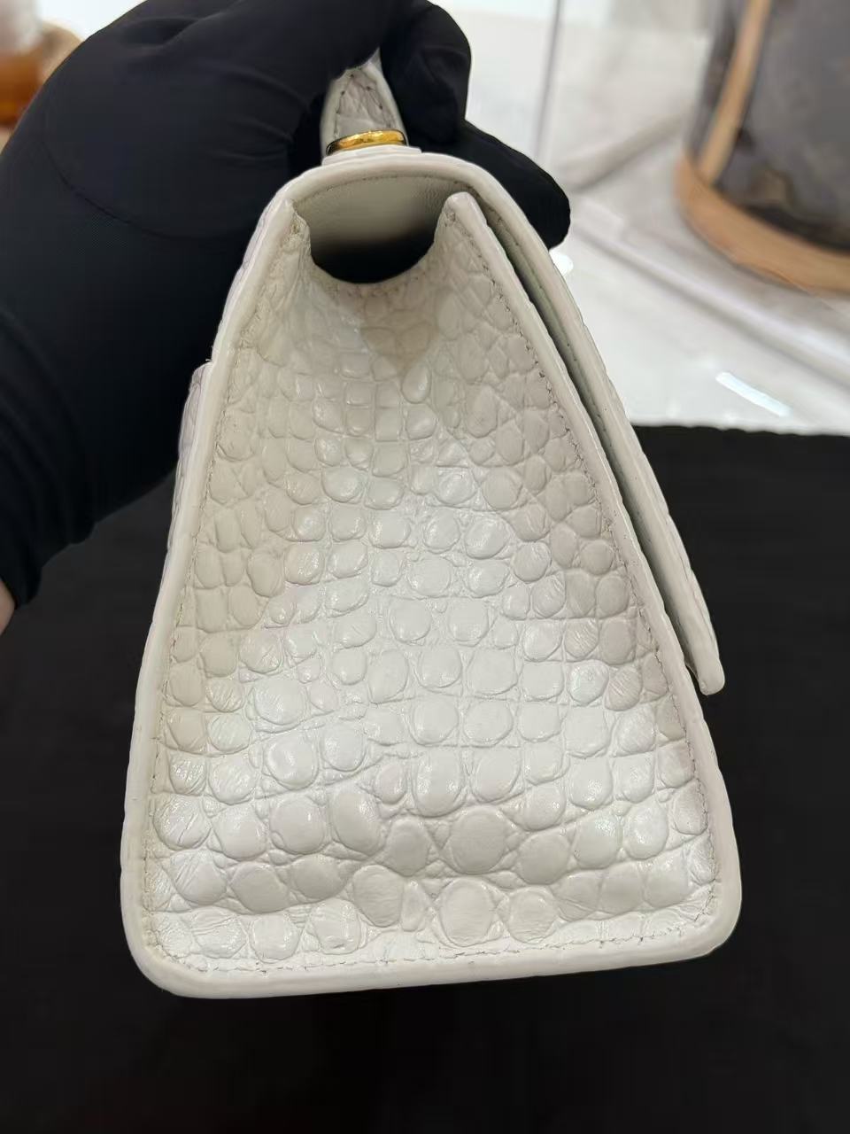 Balenciaga - Hourglass - Crocodile-embossed cowhide leather - White with Gold-Tone Hardware - (Small)