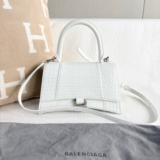 Balenciaga - Hourglass - Crocodile-embossed cowhide leather - White with Silver-Tone Hardware - (Small)