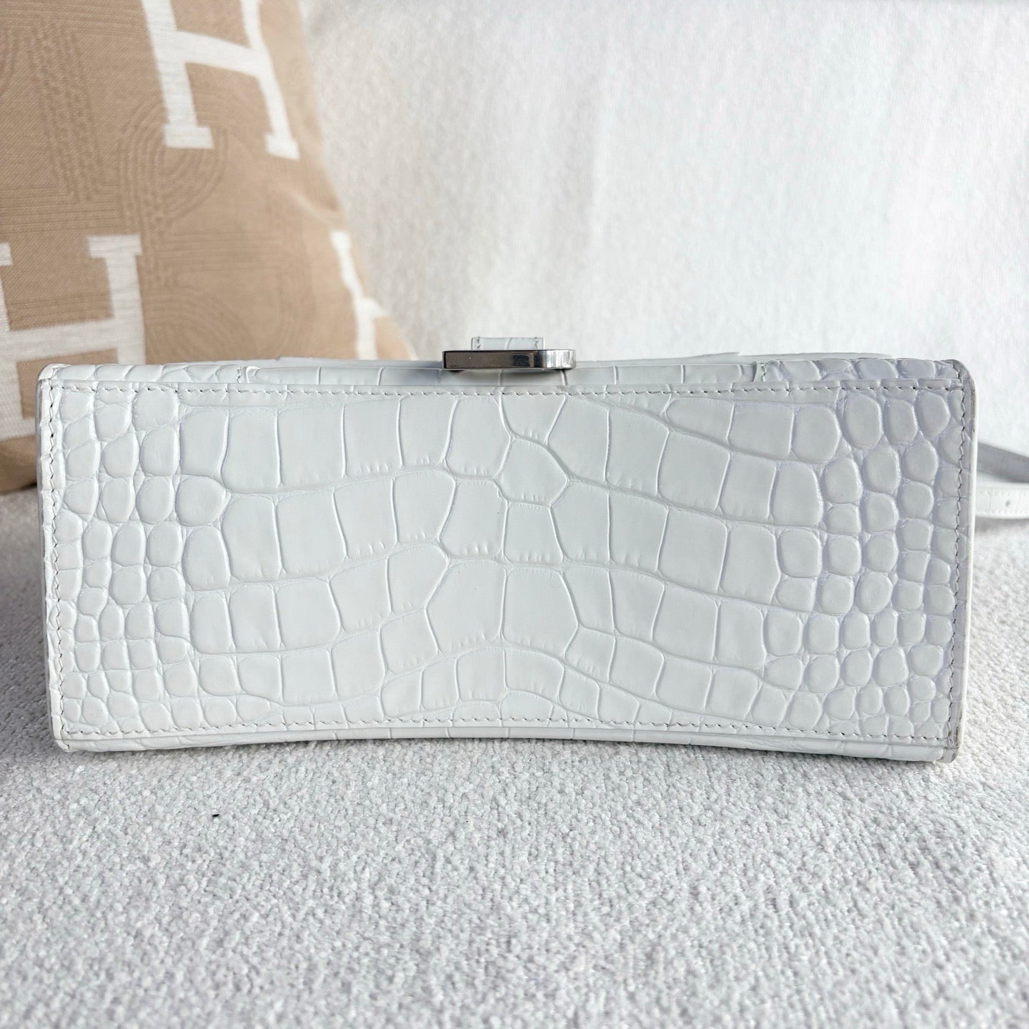 Balenciaga - Hourglass - Crocodile-embossed cowhide leather - White with Silver-Tone Hardware - (Small)