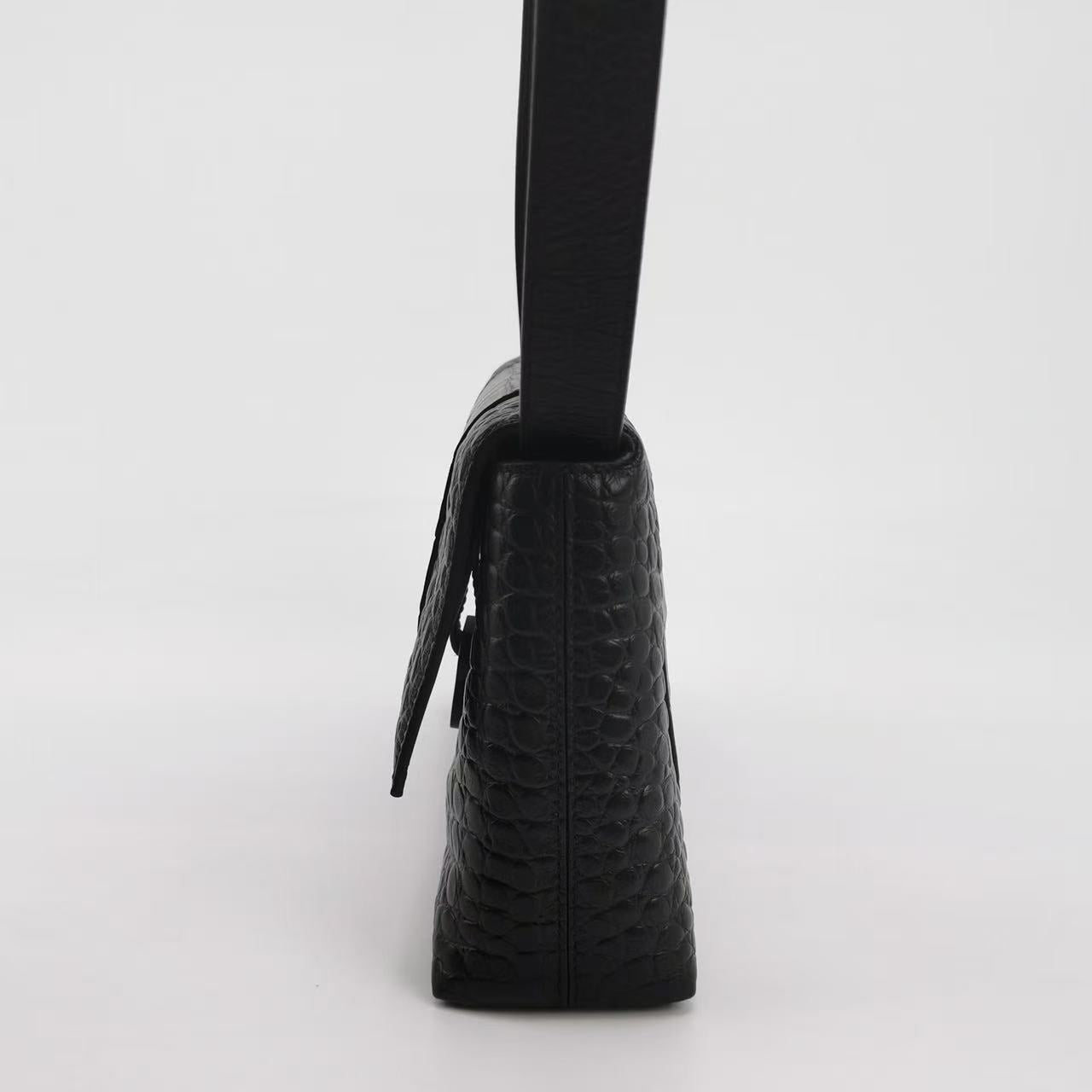 Balenciaga - Hourglass - Crocodile embossed leather - Black - (Medium)