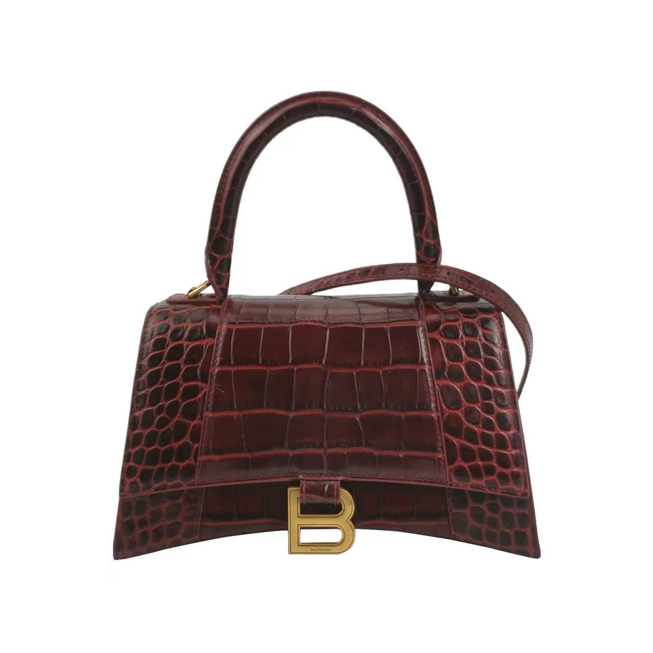Balenciaga - Hourglass - Crocodile-embossed leather - Burgundy with Gold-Tone Hardware - (Small)