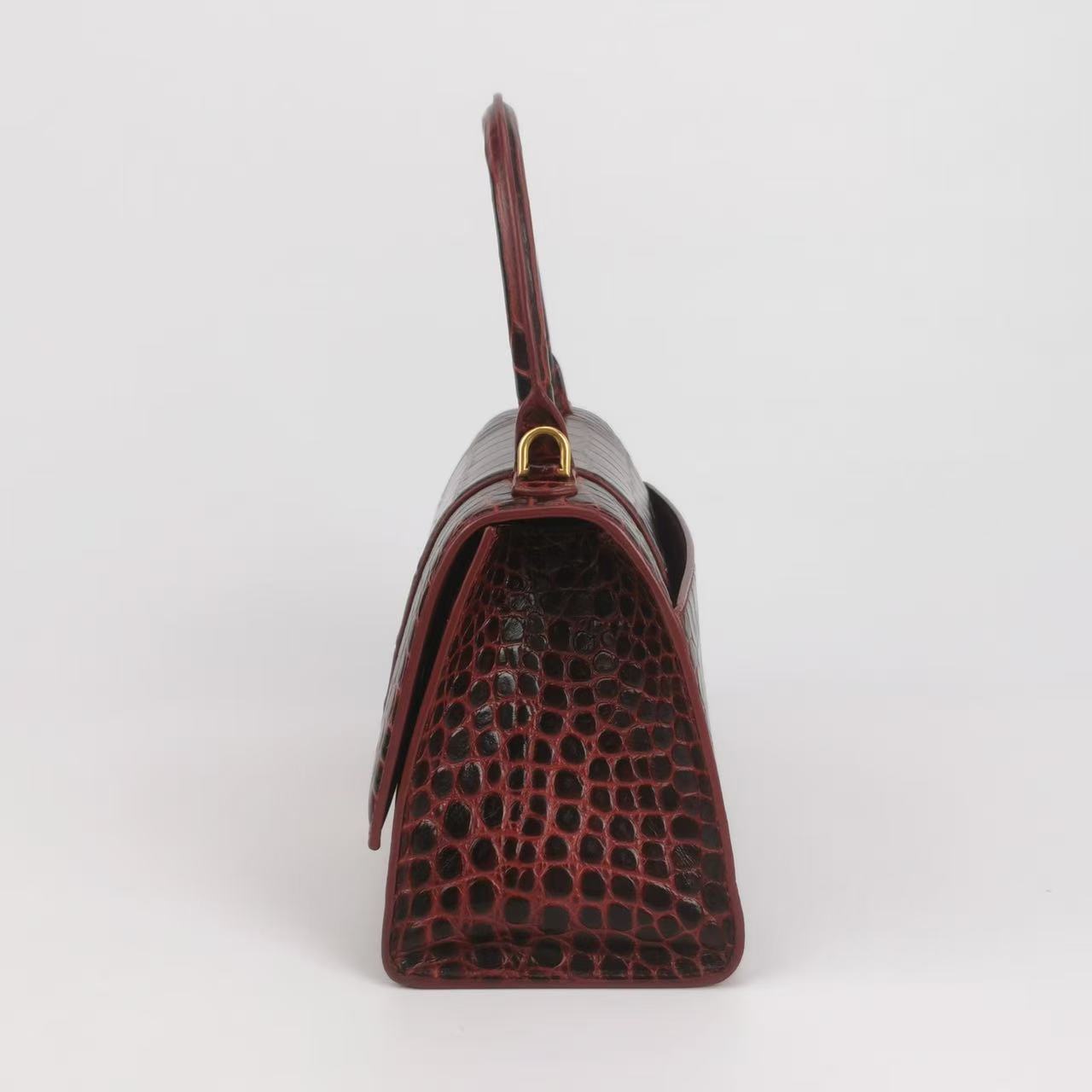 Balenciaga - Hourglass - Crocodile-embossed leather - Burgundy with Gold-Tone Hardware - (Small)