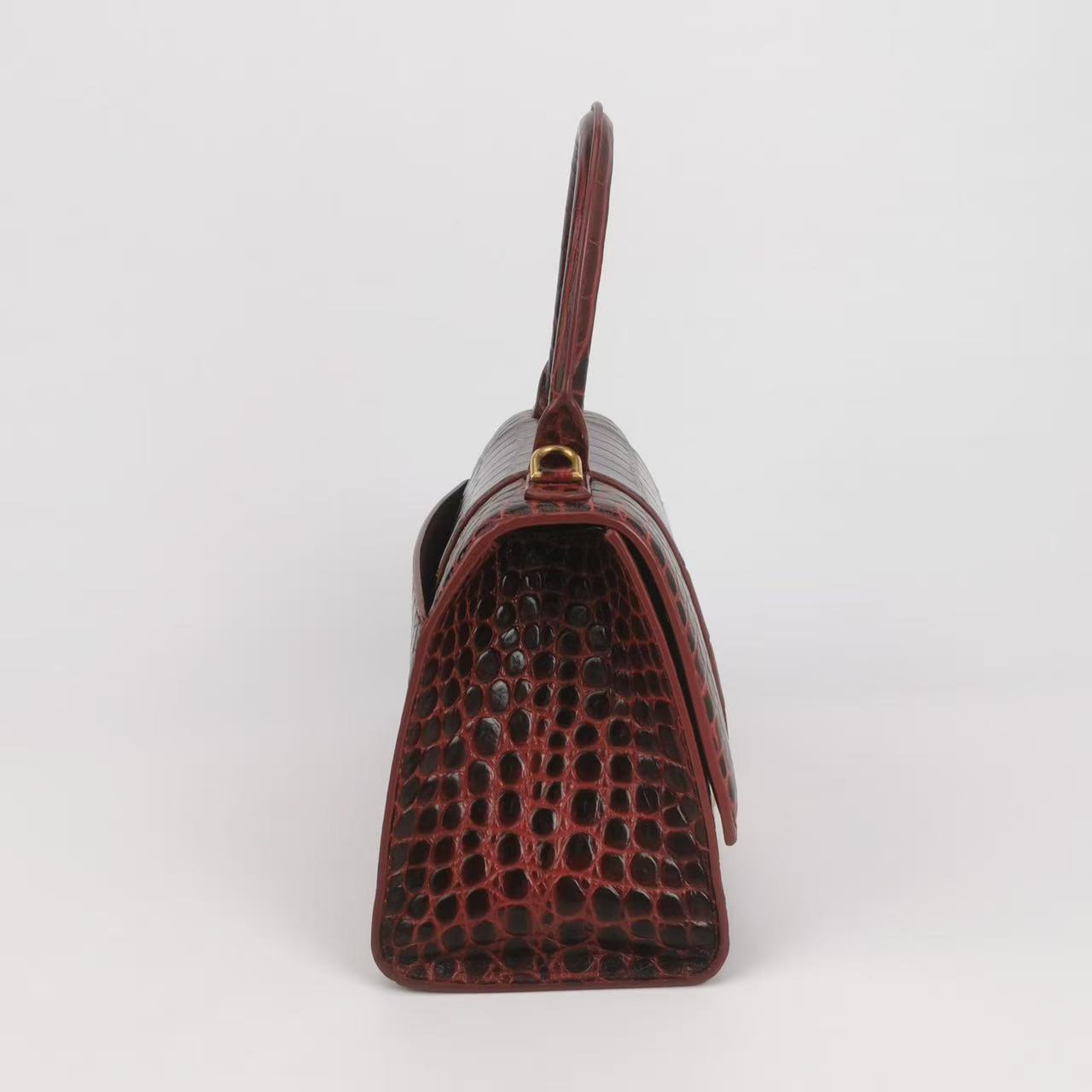 Balenciaga - Hourglass - Crocodile-embossed leather - Burgundy with Gold-Tone Hardware - (Small)