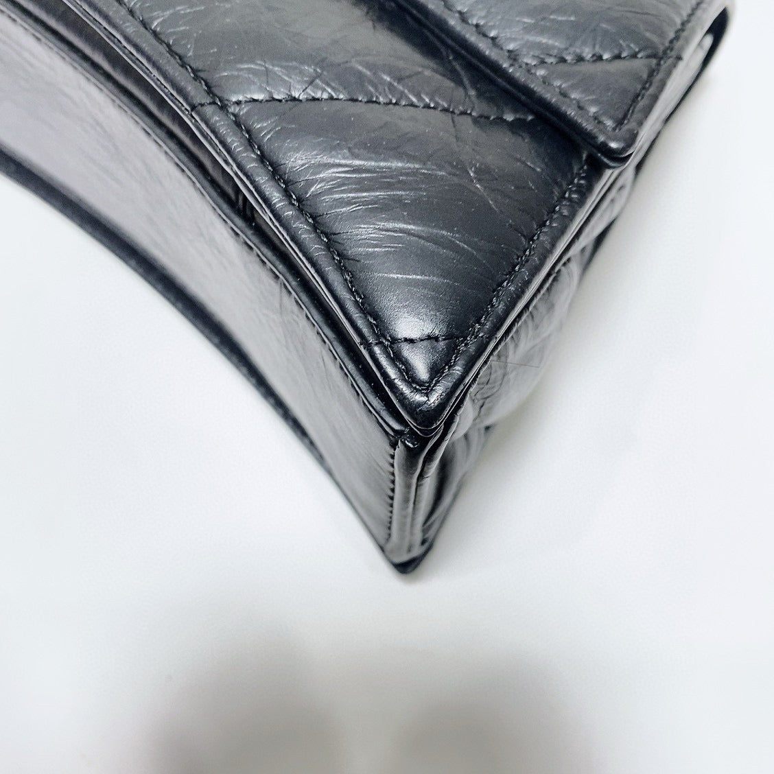 Balenciaga - Hourglass Crush Bag - Crinkled calfskin leather - Black - (Small)