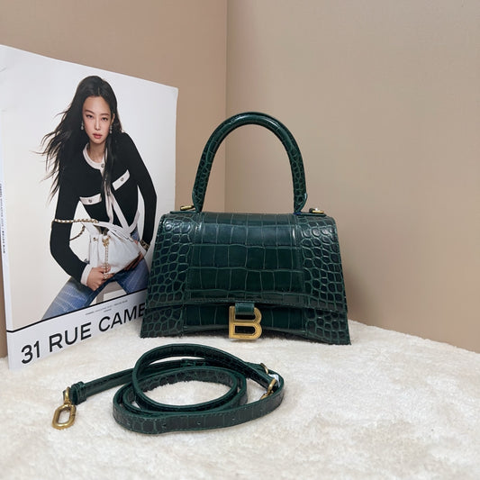 Balenciaga - Hourglass - Embossed calfskin leather with crocodile effect - Emerald Green with Gold-Tone Hardware - (Small)