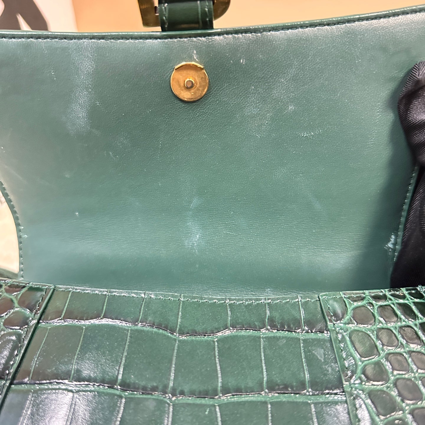Balenciaga - Hourglass - Embossed calfskin leather with crocodile effect - Emerald Green with Gold-Tone Hardware - (Small)