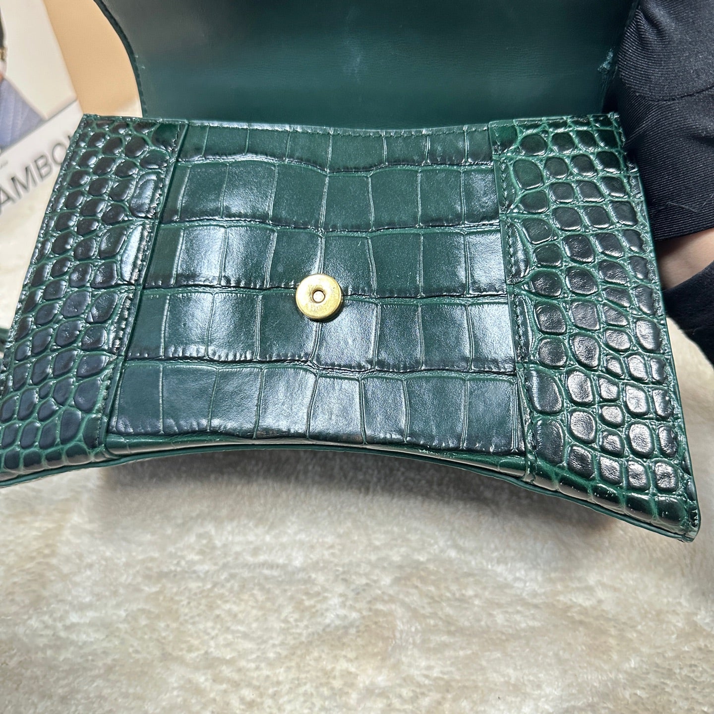 Balenciaga - Hourglass - Embossed calfskin leather with crocodile effect - Emerald Green with Gold-Tone Hardware - (Small)
