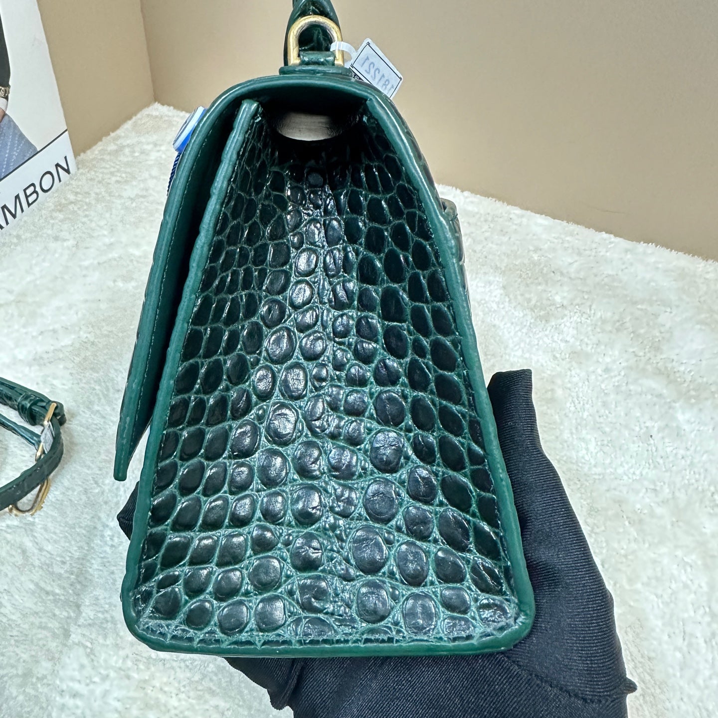 Balenciaga - Hourglass - Embossed calfskin leather with crocodile effect - Emerald Green with Gold-Tone Hardware - (Small)