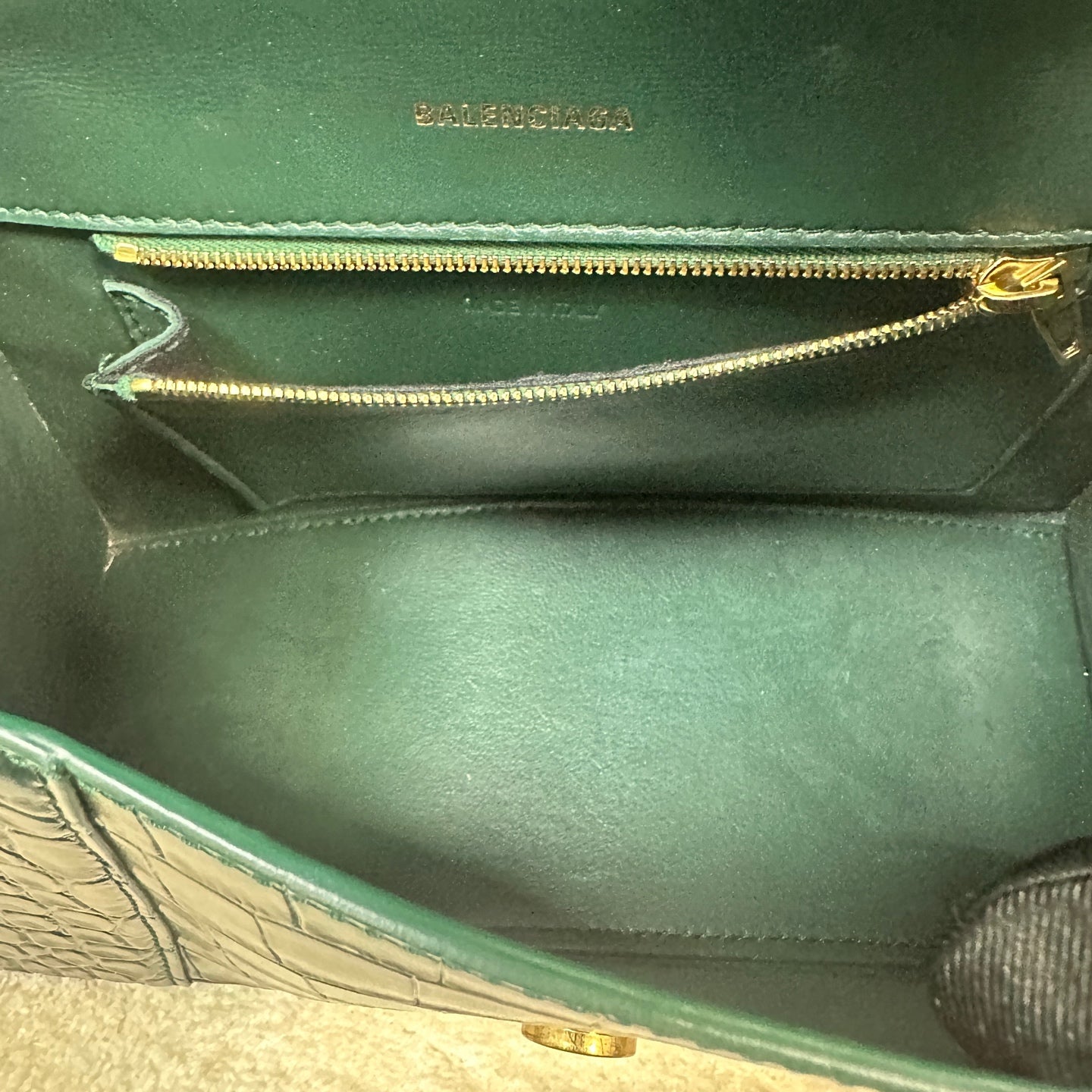 Balenciaga - Hourglass - Embossed calfskin leather with crocodile effect - Emerald Green with Gold-Tone Hardware - (Small)