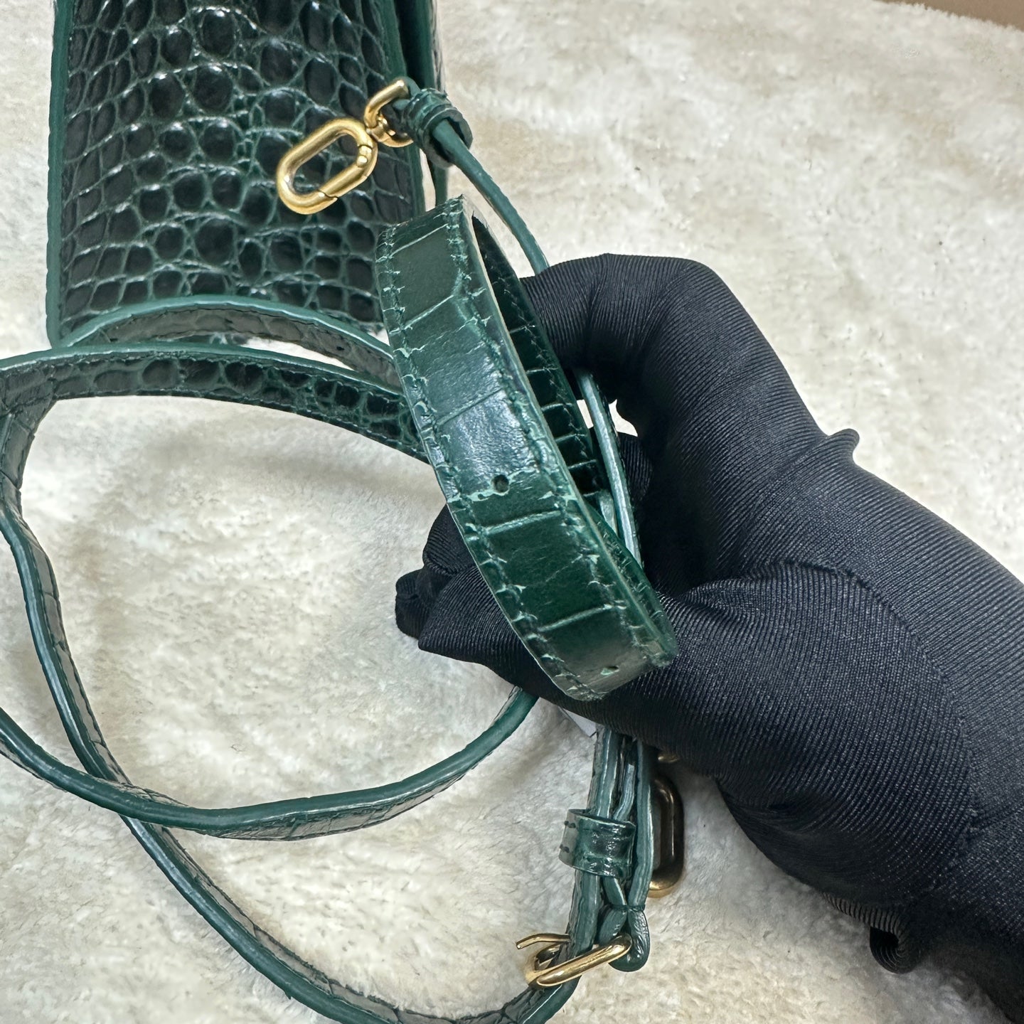 Balenciaga - Hourglass - Embossed calfskin leather with crocodile effect - Emerald Green with Gold-Tone Hardware - (Small)