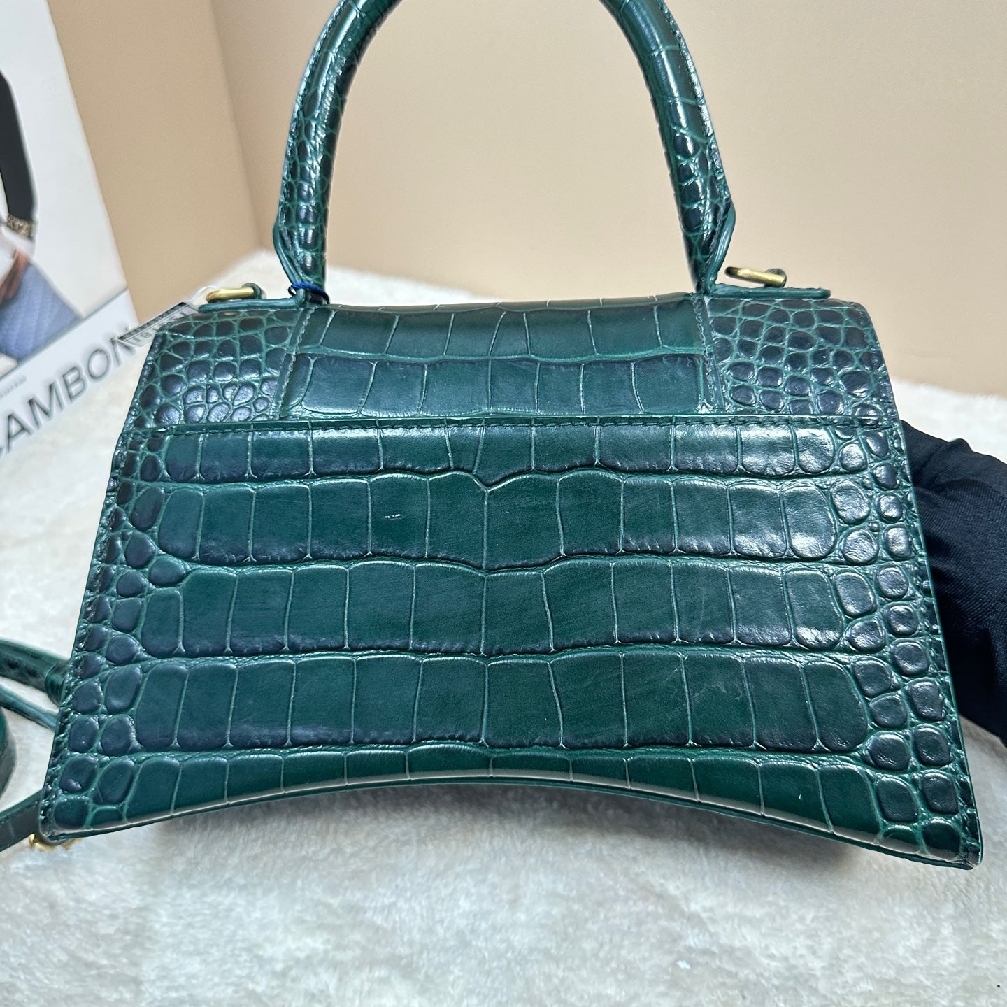 Balenciaga - Hourglass - Embossed calfskin leather with crocodile effect - Emerald Green with Gold-Tone Hardware - (Small)