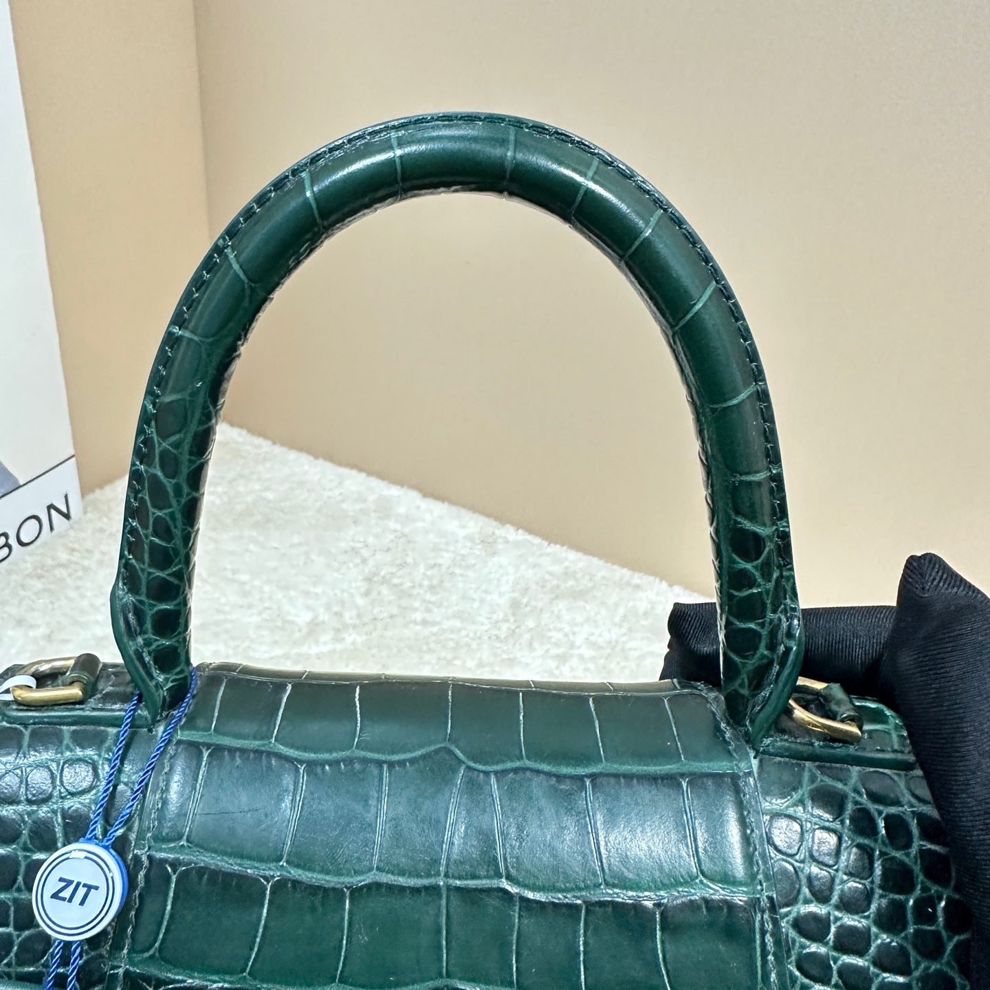 Balenciaga - Hourglass - Embossed calfskin leather with crocodile effect - Emerald Green with Gold-Tone Hardware - (Small)