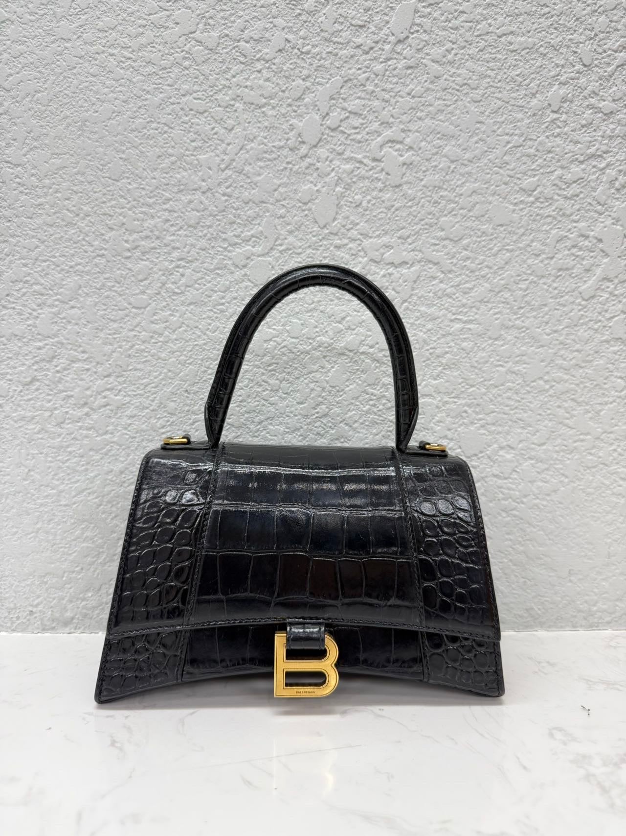 Balenciaga - Hourglass - Genuine exotic crocodile leather - Black - (Small)