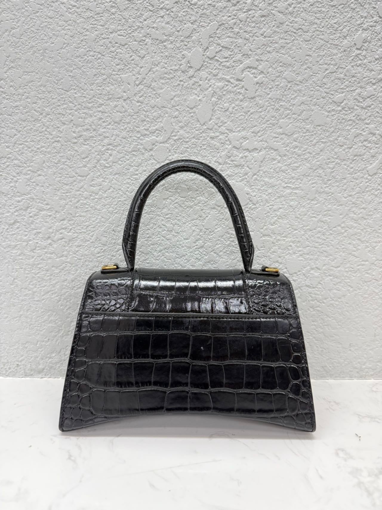 Balenciaga - Hourglass - Genuine exotic crocodile leather - Black - (Small)