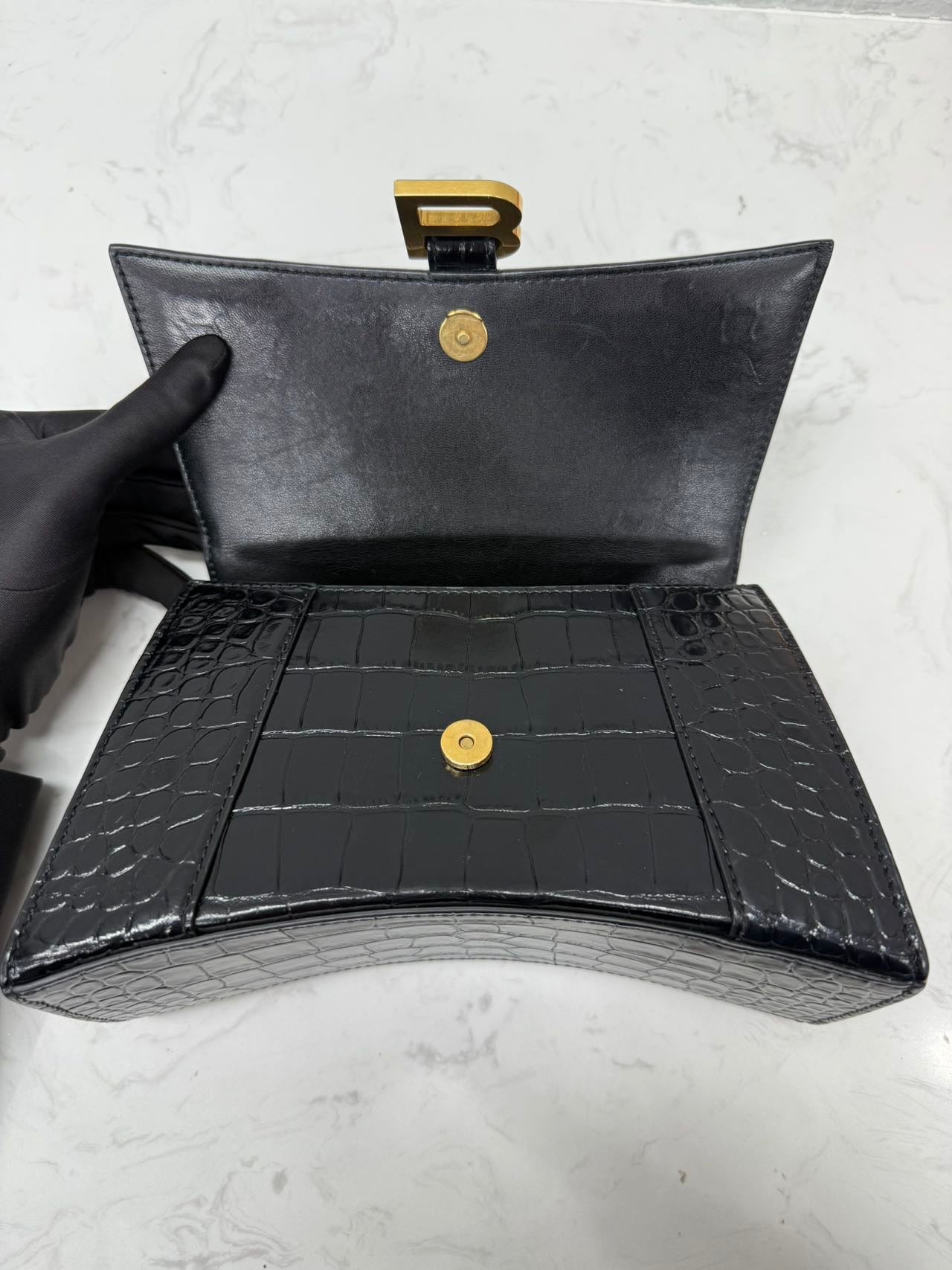 Balenciaga - Hourglass - Genuine exotic crocodile leather - Black - (Small)