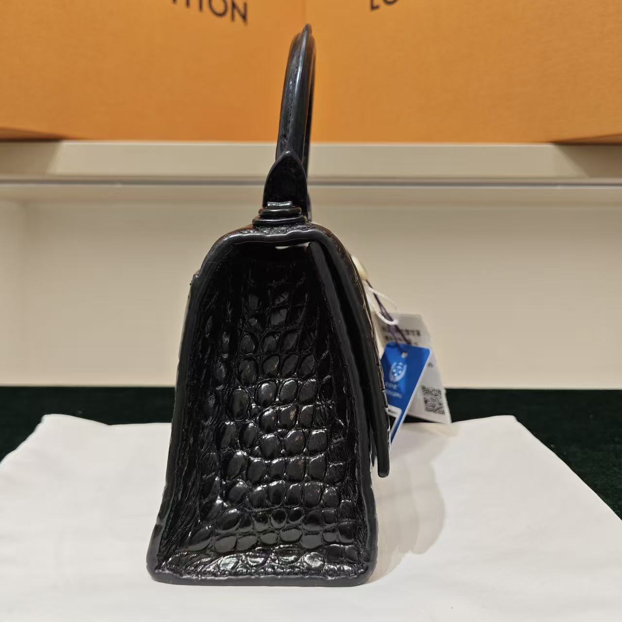 Balenciaga - Hourglass Mini - Exotic crocodile leather - Black - (mini)