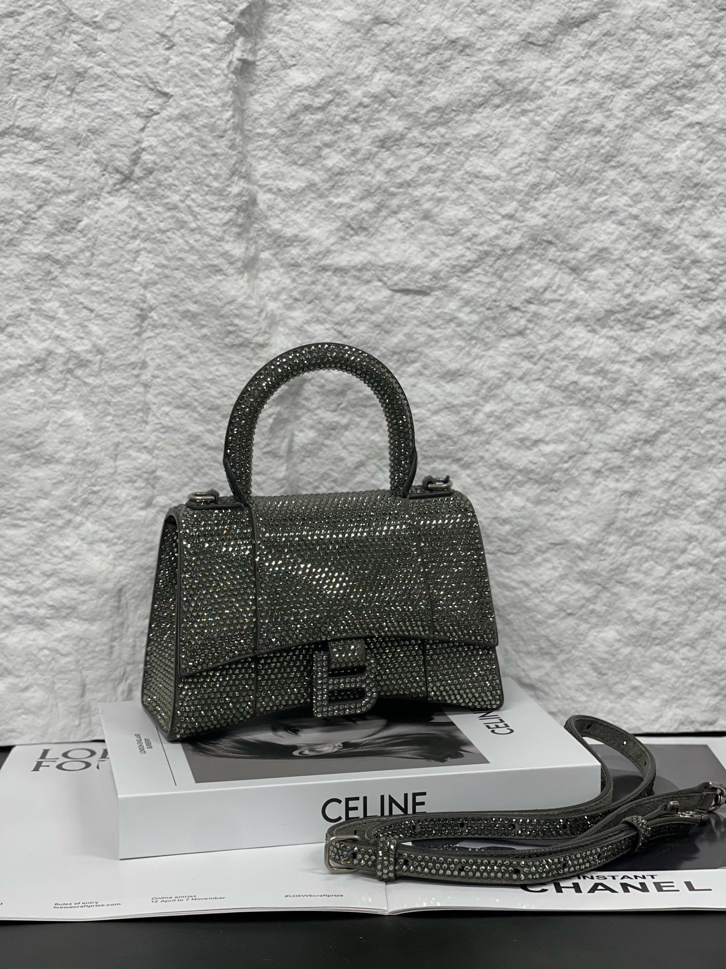 Balenciaga - Hourglass Mini - Leather with rhinestone embellishment - Silver - (mini)