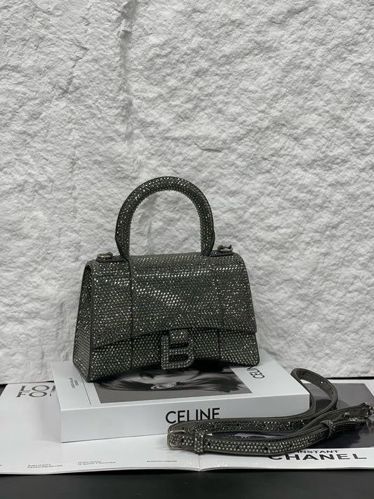 Balenciaga - Hourglass Mini - Leather with rhinestone embellishment - Silver - (mini)