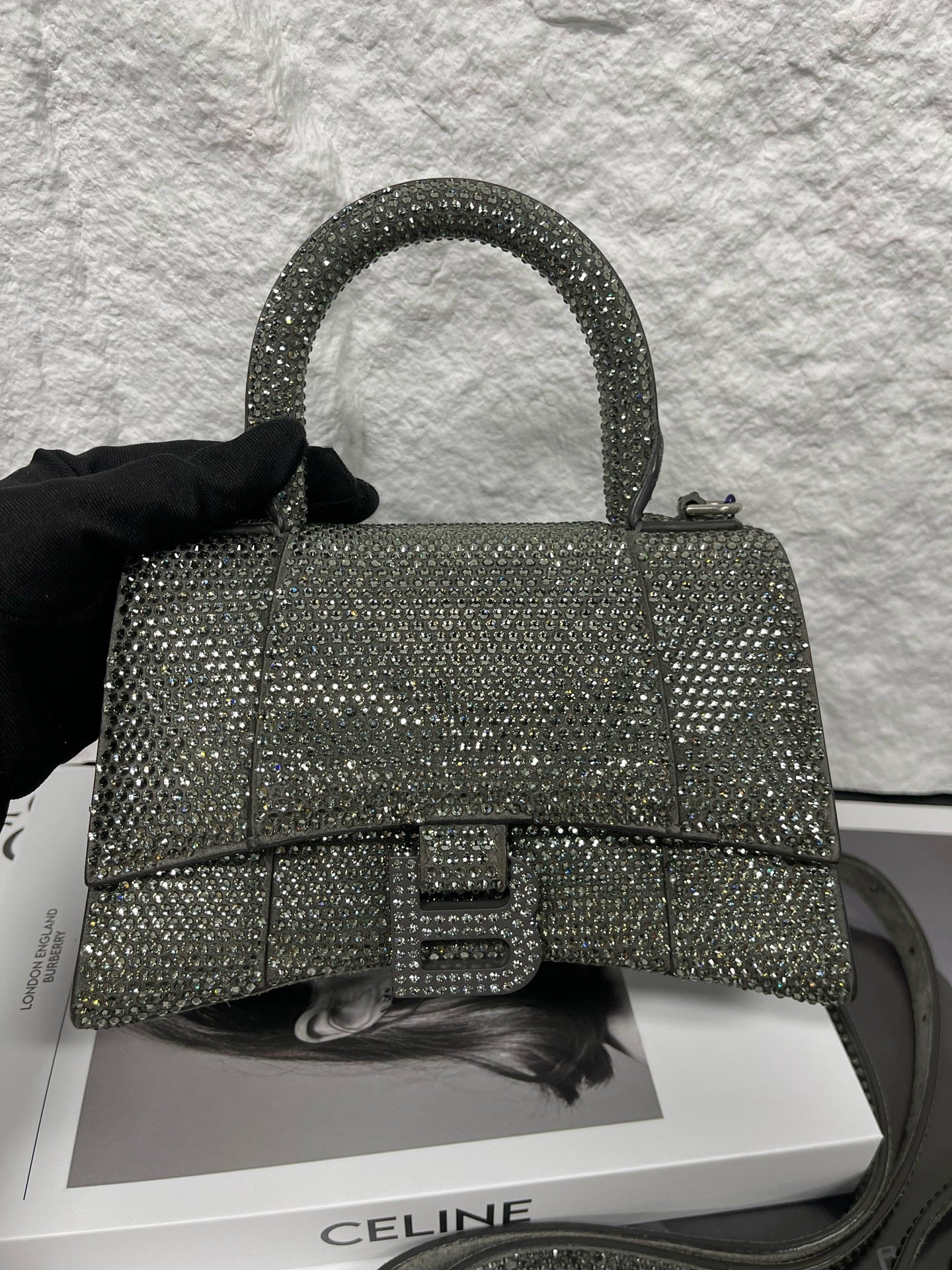 Balenciaga - Hourglass Mini - Leather with rhinestone embellishment - Silver - (mini)