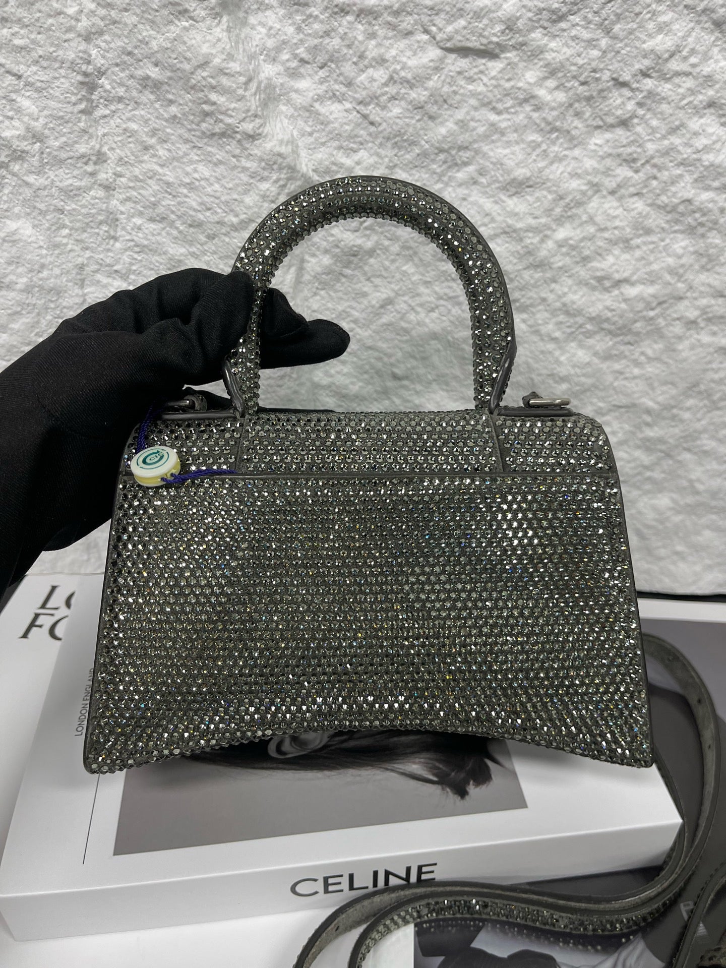 Balenciaga - Hourglass Mini - Leather with rhinestone embellishment - Silver - (mini)