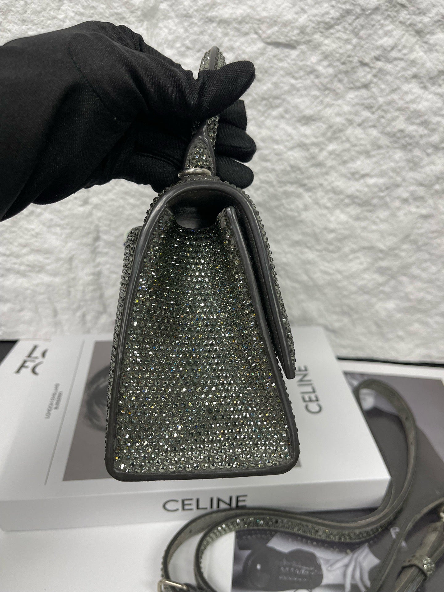 Balenciaga - Hourglass Mini - Leather with rhinestone embellishment - Silver - (mini)