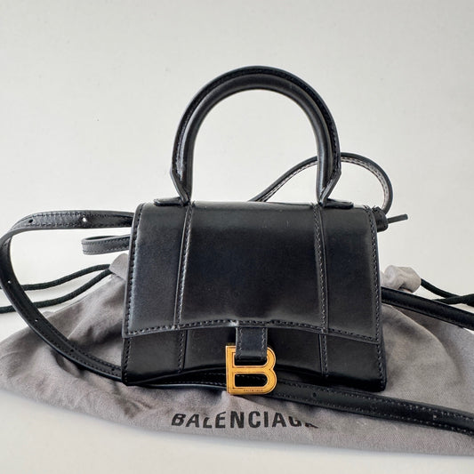 Balenciaga - Hourglass Mini - Smooth calfskin leather - Black with Aged Gold-Tone Hardware - (mini)