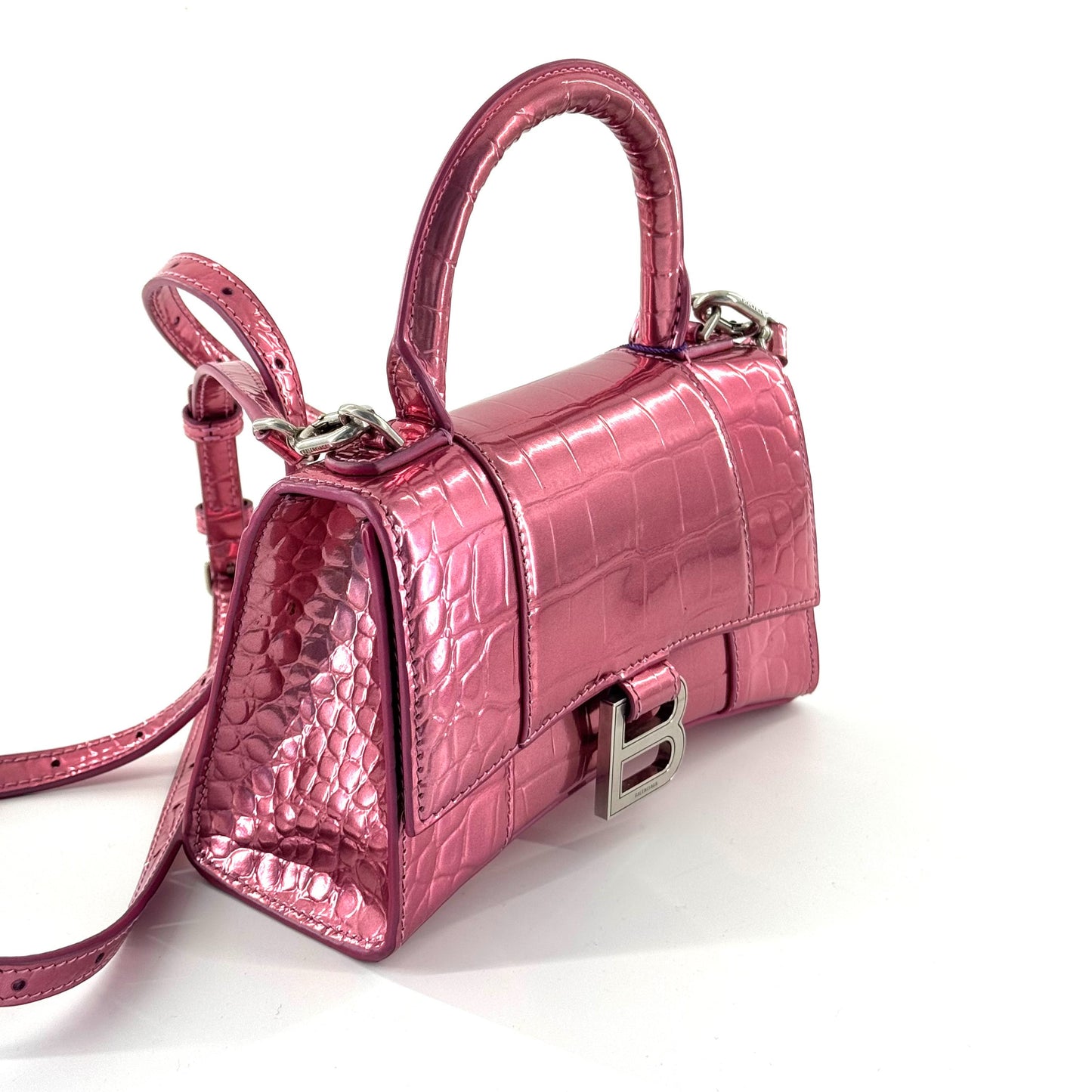 Balenciaga - Hourglass Mini Top Handle Bag - Patent leather - Pink - (mini)