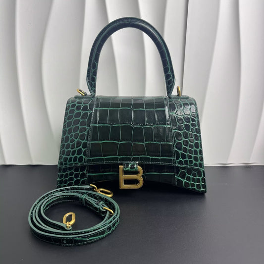 Balenciaga - Hourglass S - Crocodile-embossed calfskin leather - Emerald Green with Gold-Tone Hardware - (Small)