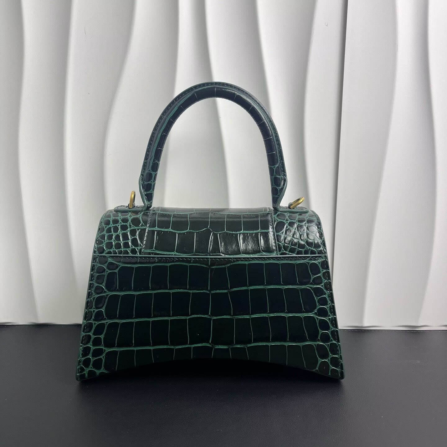 Balenciaga - Hourglass S - Crocodile-embossed calfskin leather - Emerald Green with Gold-Tone Hardware - (Small)