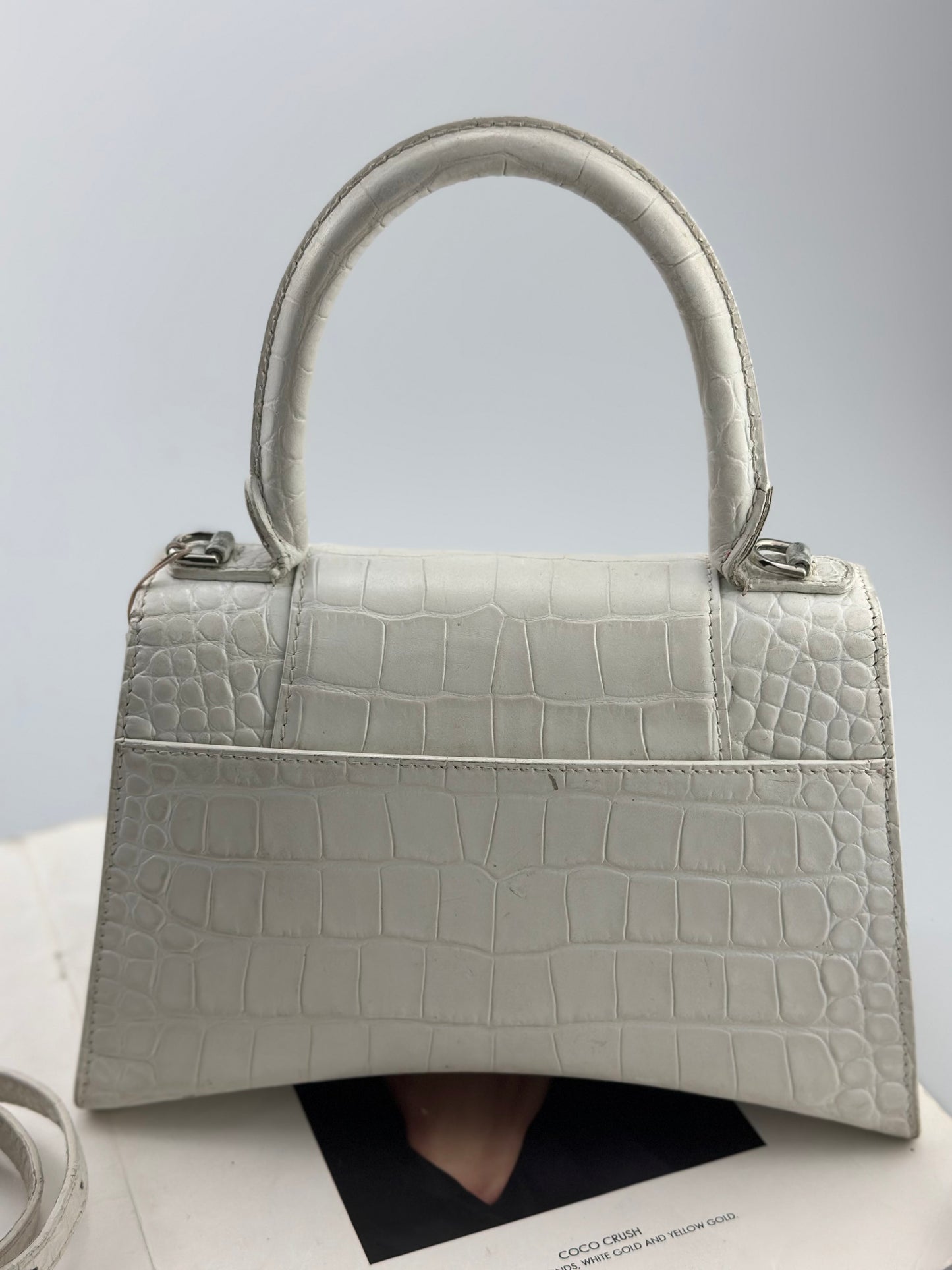 Balenciaga - Hourglass S - Leather with crocodile embossing - White - (small)