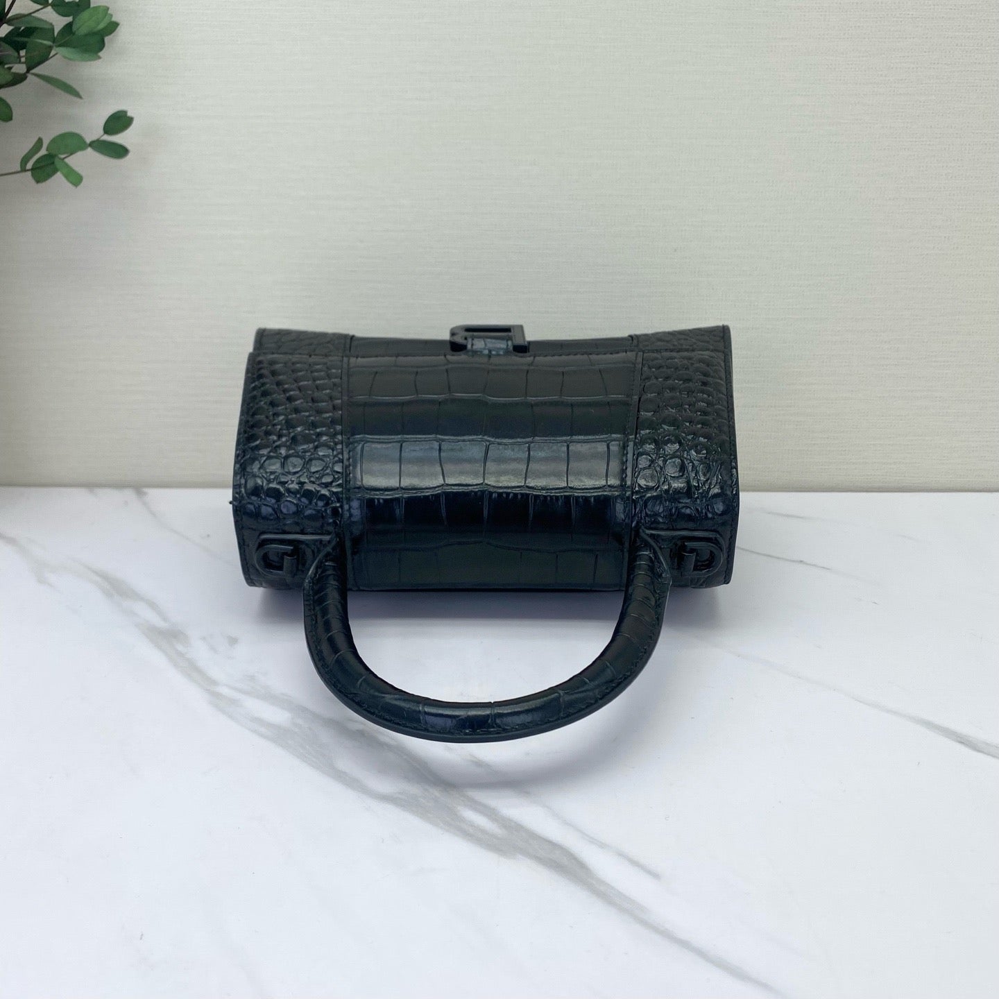 Balenciaga - Hourglass Small Top Handle Bag - Crocodile embossed leather - Black - (small)