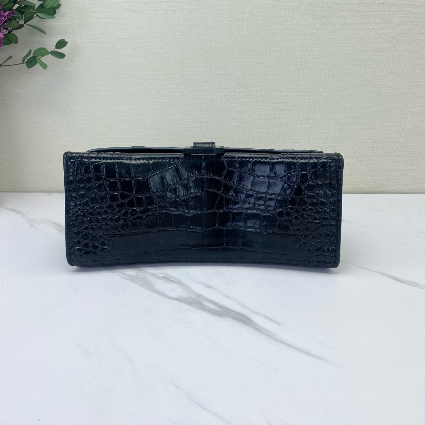 Balenciaga - Hourglass Small Top Handle Bag - Crocodile embossed leather - Black - (small)