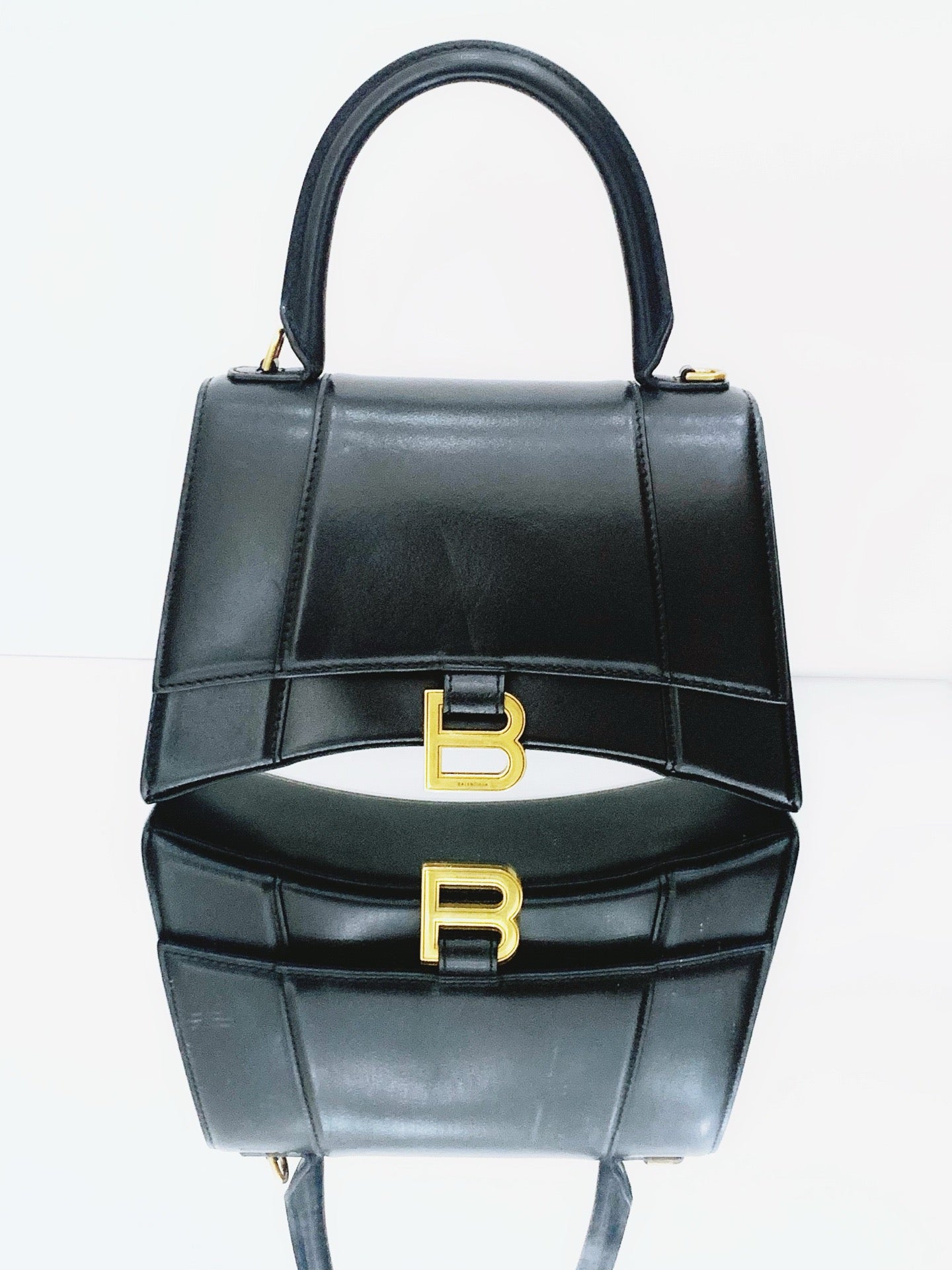 Balenciaga - Hourglass Small Top Handle Bag - Smooth calfskin leather - Black with Gold-Tone Hardware - (Small)