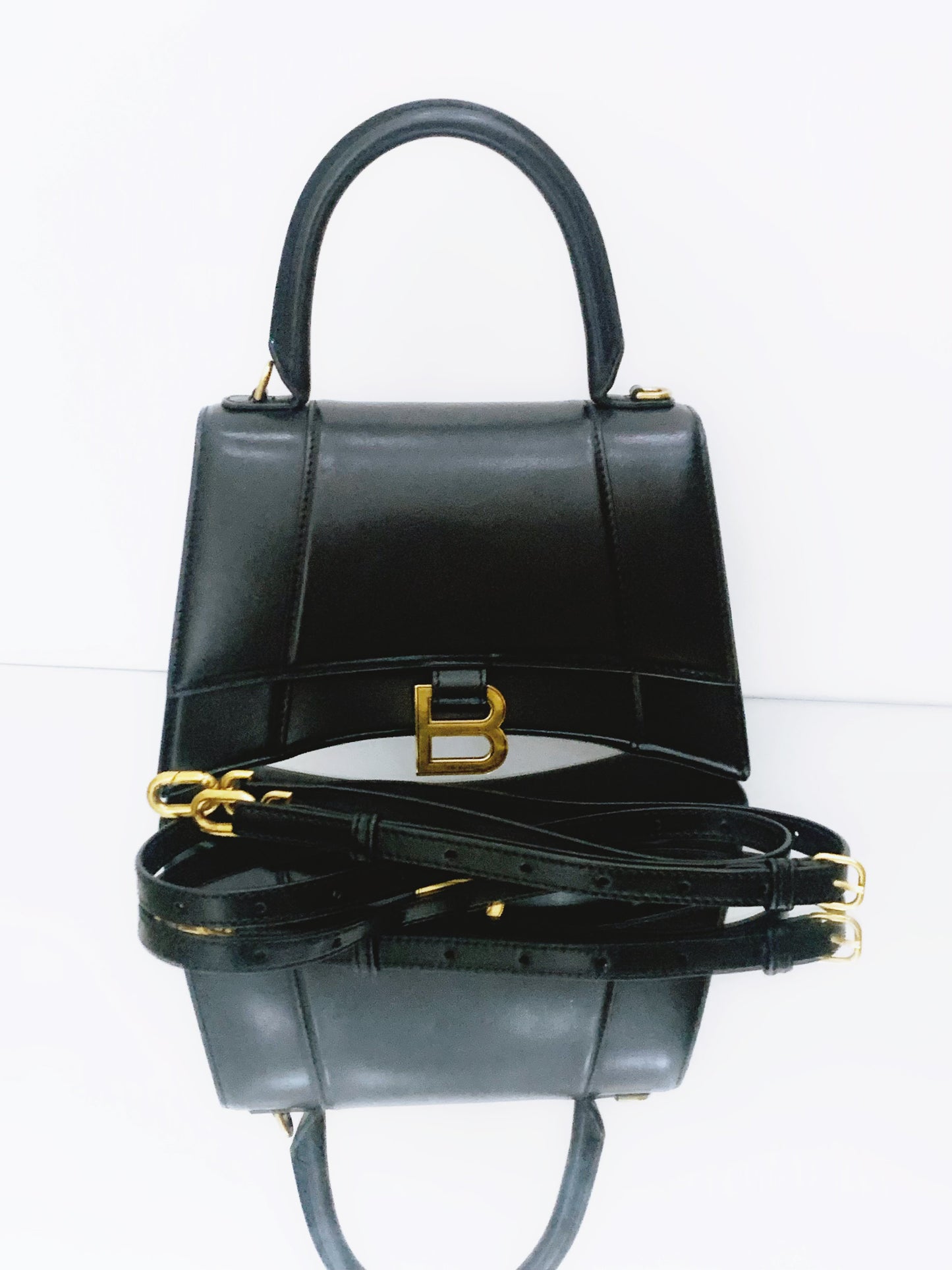 Balenciaga - Hourglass Small Top Handle Bag - Smooth calfskin leather - Black with Gold-Tone Hardware - (Small)