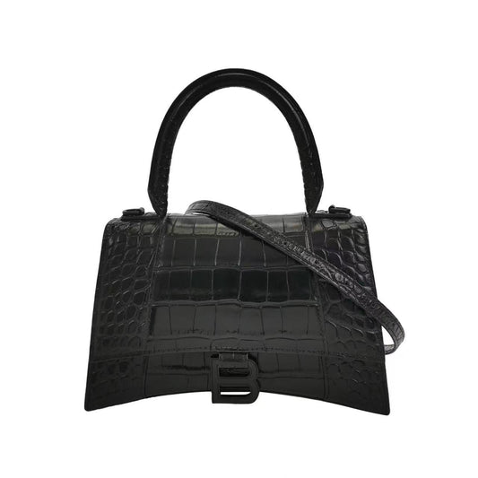 Balenciaga - Hourglass Top Handle Bag - Calfskin leather, crocodile embossed - Black - (Small)
