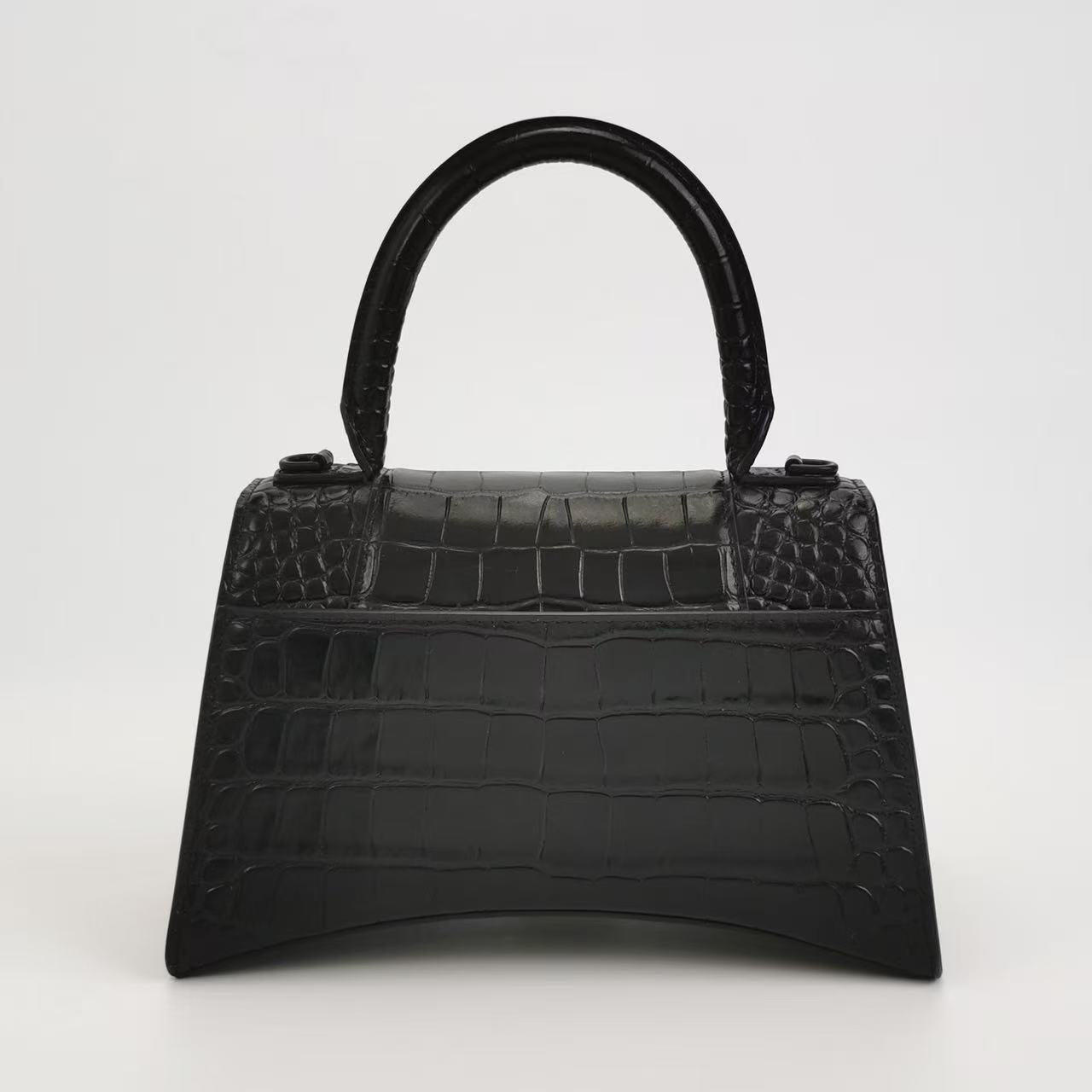 Balenciaga - Hourglass Top Handle Bag - Calfskin leather, crocodile embossed - Black - (Small)