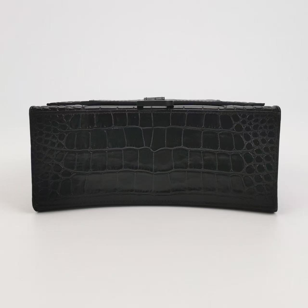 Balenciaga - Hourglass Top Handle Bag - Calfskin leather, crocodile embossed - Black - (Small)