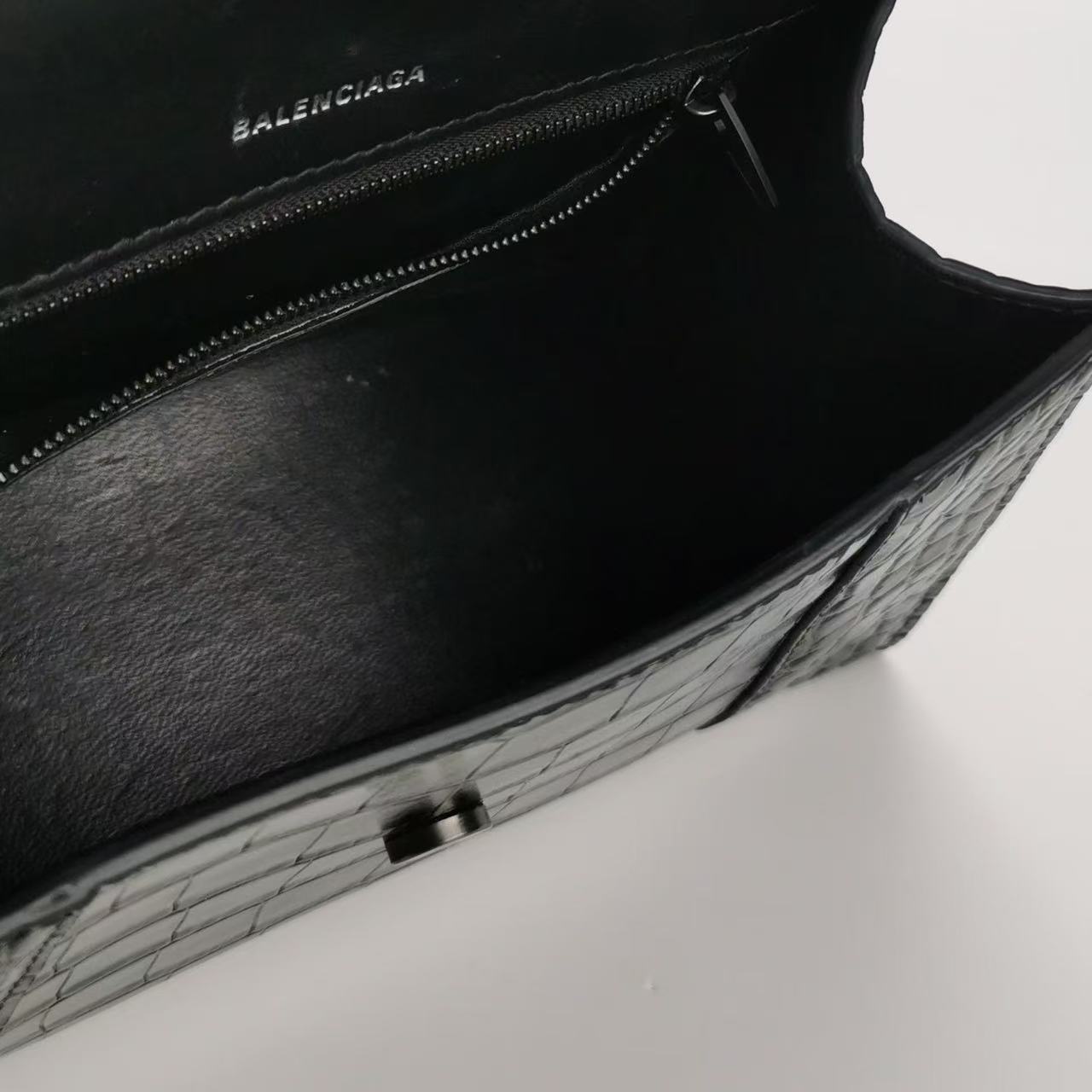 Balenciaga - Hourglass Top Handle Bag - Calfskin leather, crocodile embossed - Black - (Small)