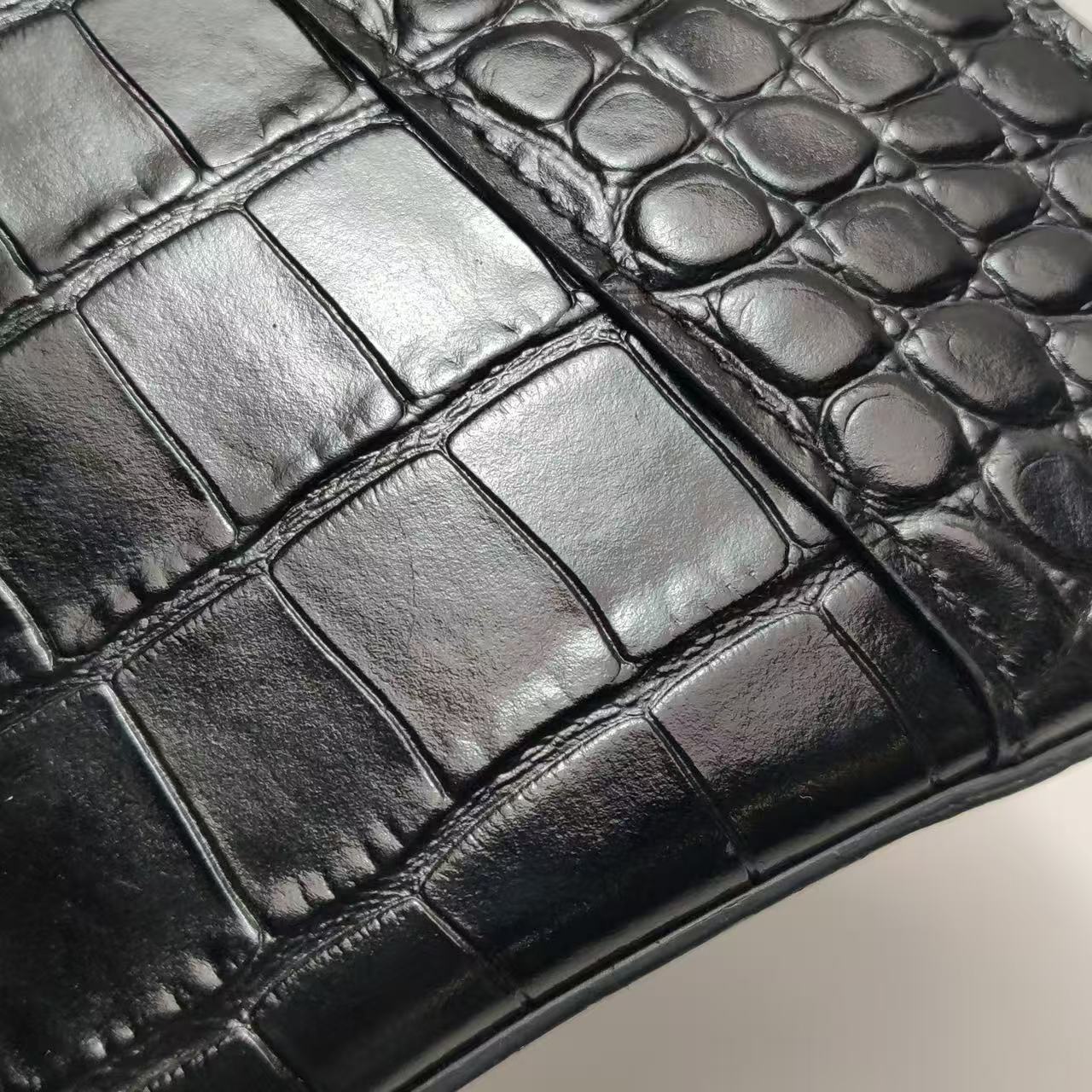 Balenciaga - Hourglass Top Handle Bag - Calfskin leather, crocodile embossed - Black - (Small)