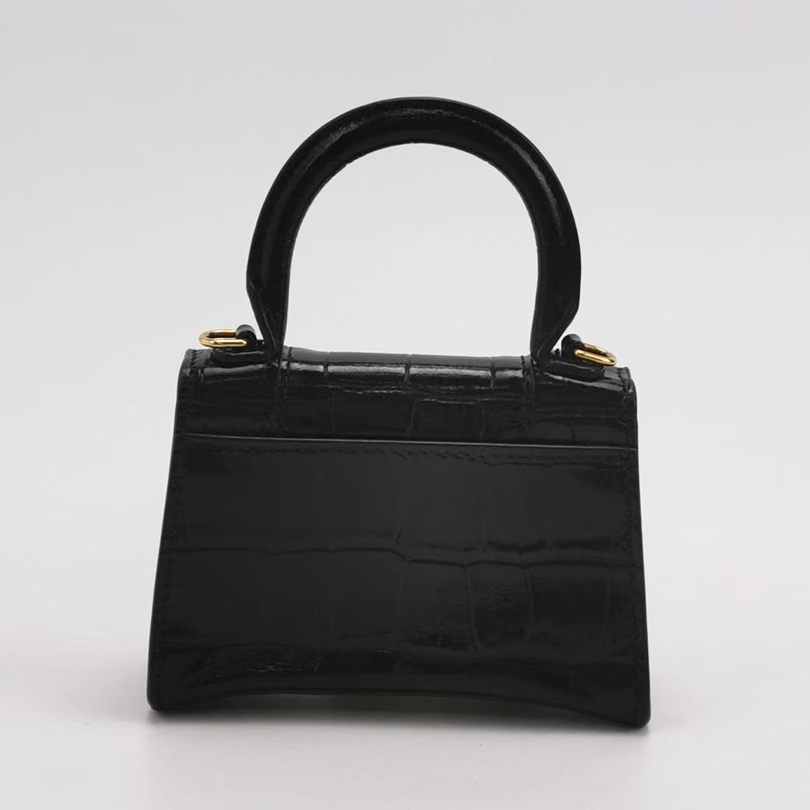 Balenciaga - Hourglass Top Handle Bag - Embossed cowhide leather - Black with Gold-Tone Hardware - (mini)