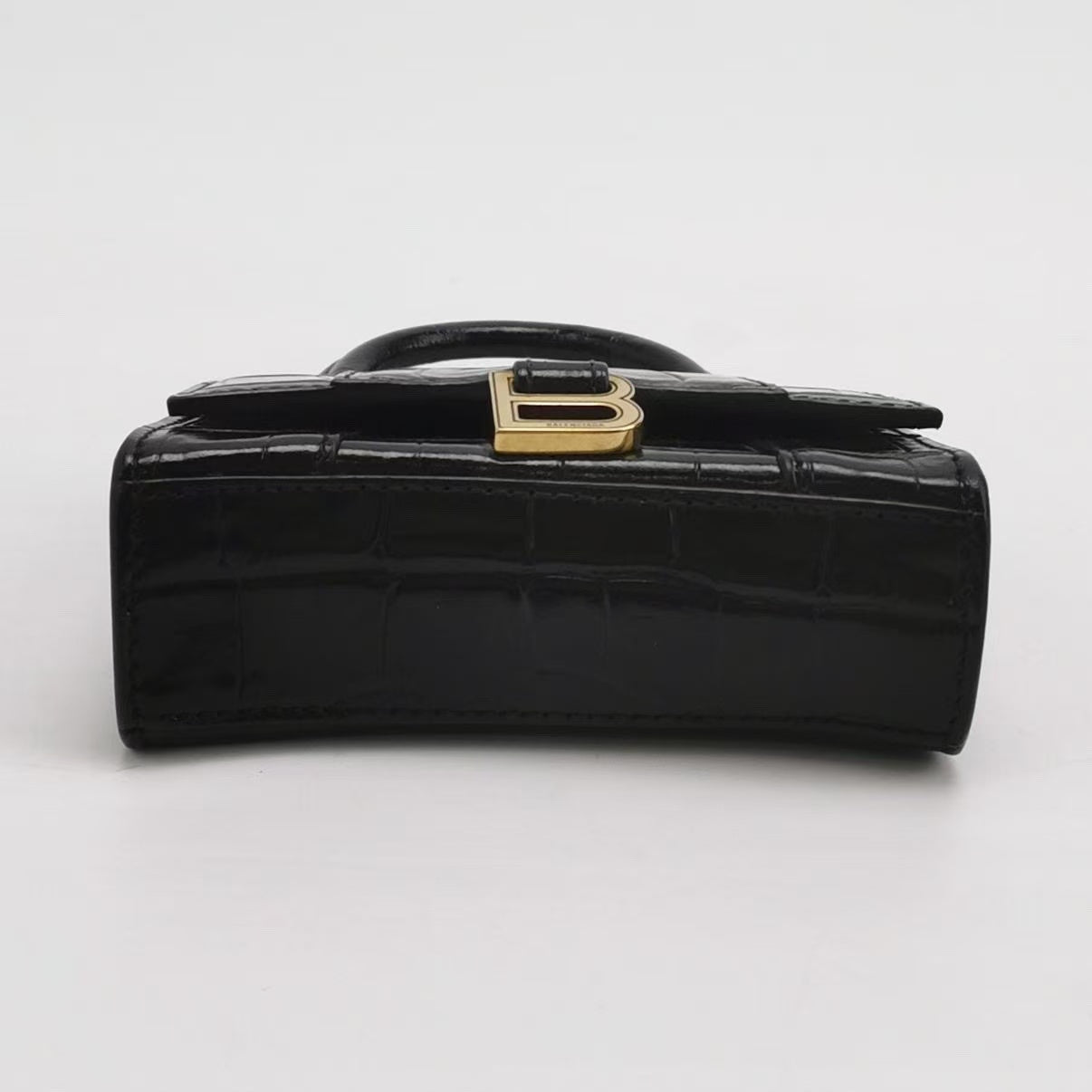 Balenciaga - Hourglass Top Handle Bag - Embossed cowhide leather - Black with Gold-Tone Hardware - (mini)