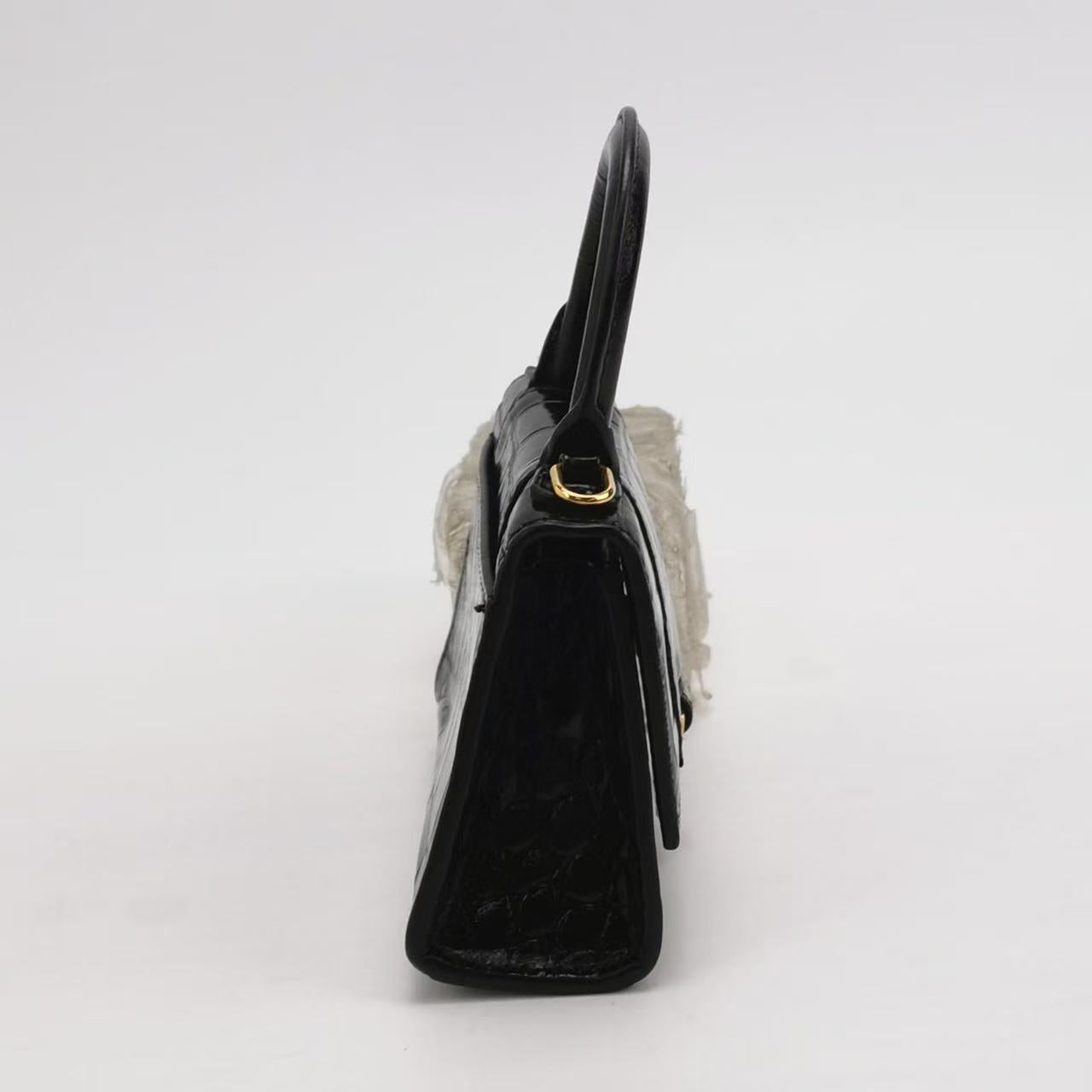 Balenciaga - Hourglass Top Handle Bag - Embossed cowhide leather - Black with Gold-Tone Hardware - (mini)