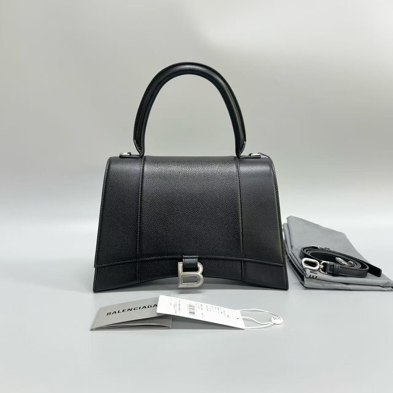 Balenciaga - Hourglass Top Handle Bag - Grained calfskin leather - Black - (Medium)