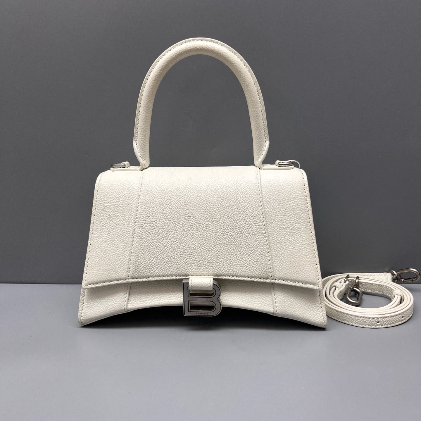Balenciaga - Hourglass Top Handle Bag - Pebbled leather - White - (Small)