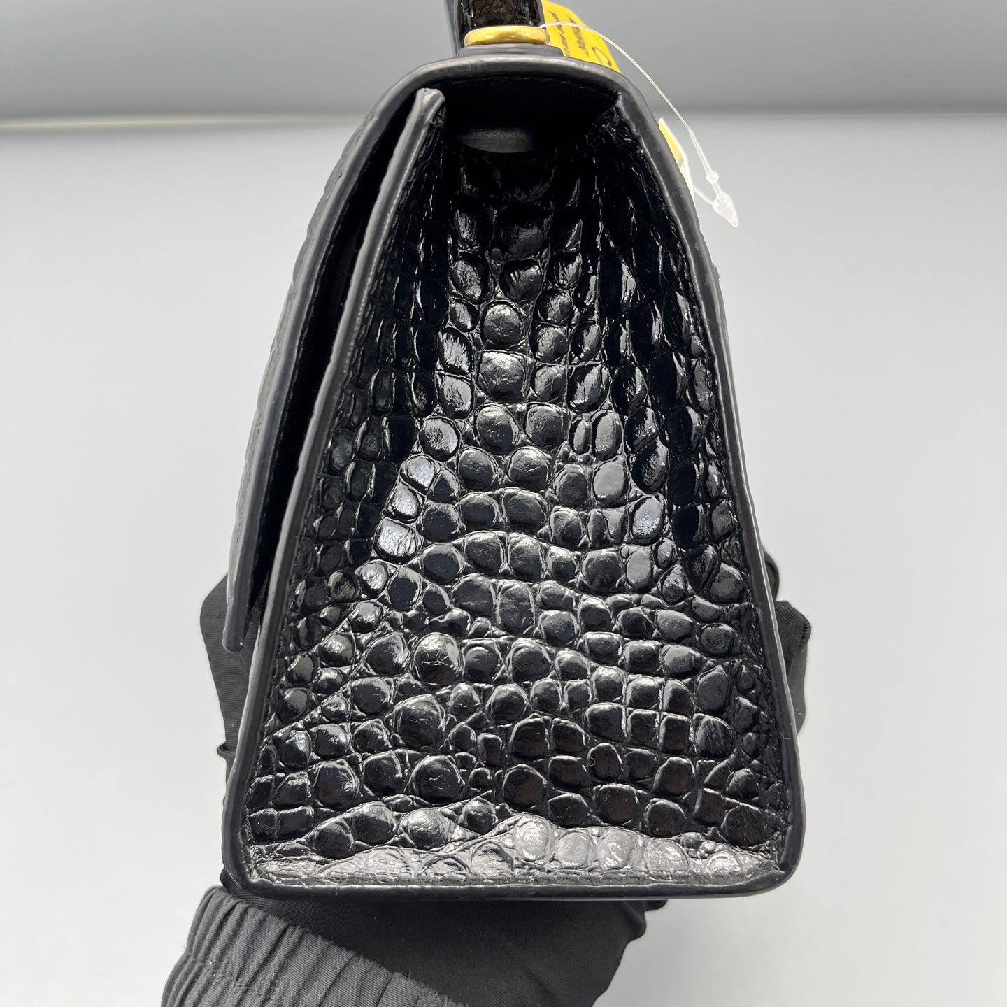 Balenciaga - Hourglass Top Handle Bag S - Calfskin leather with crocodile embossing - Black - (Small)