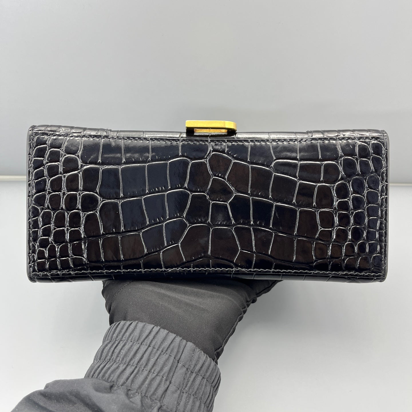 Balenciaga - Hourglass Top Handle Bag S - Calfskin leather with crocodile embossing - Black - (Small)